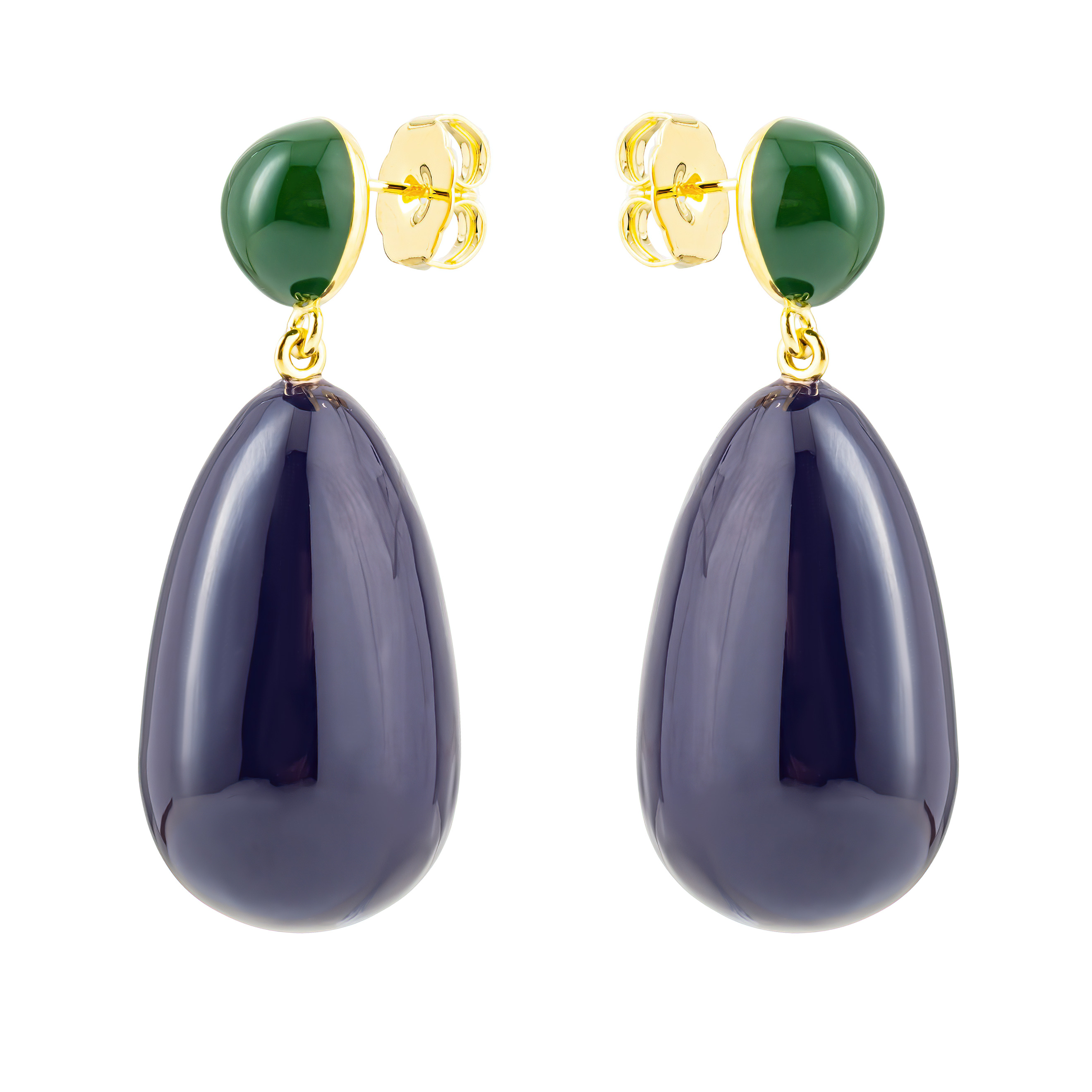 Large earrings with purple and green enamel