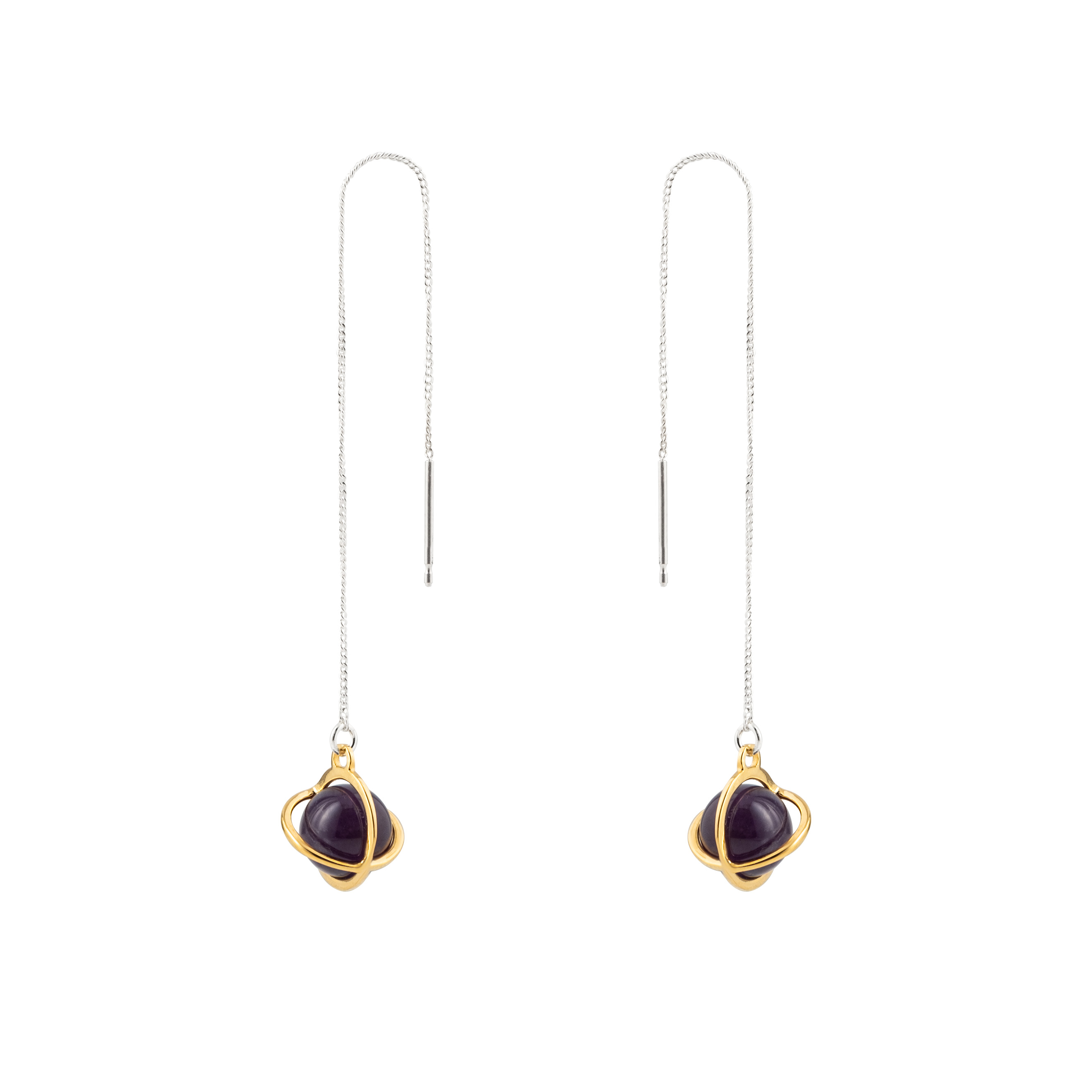 Gold-plated MEDIUM ORBIT silver earrings with amethyst
