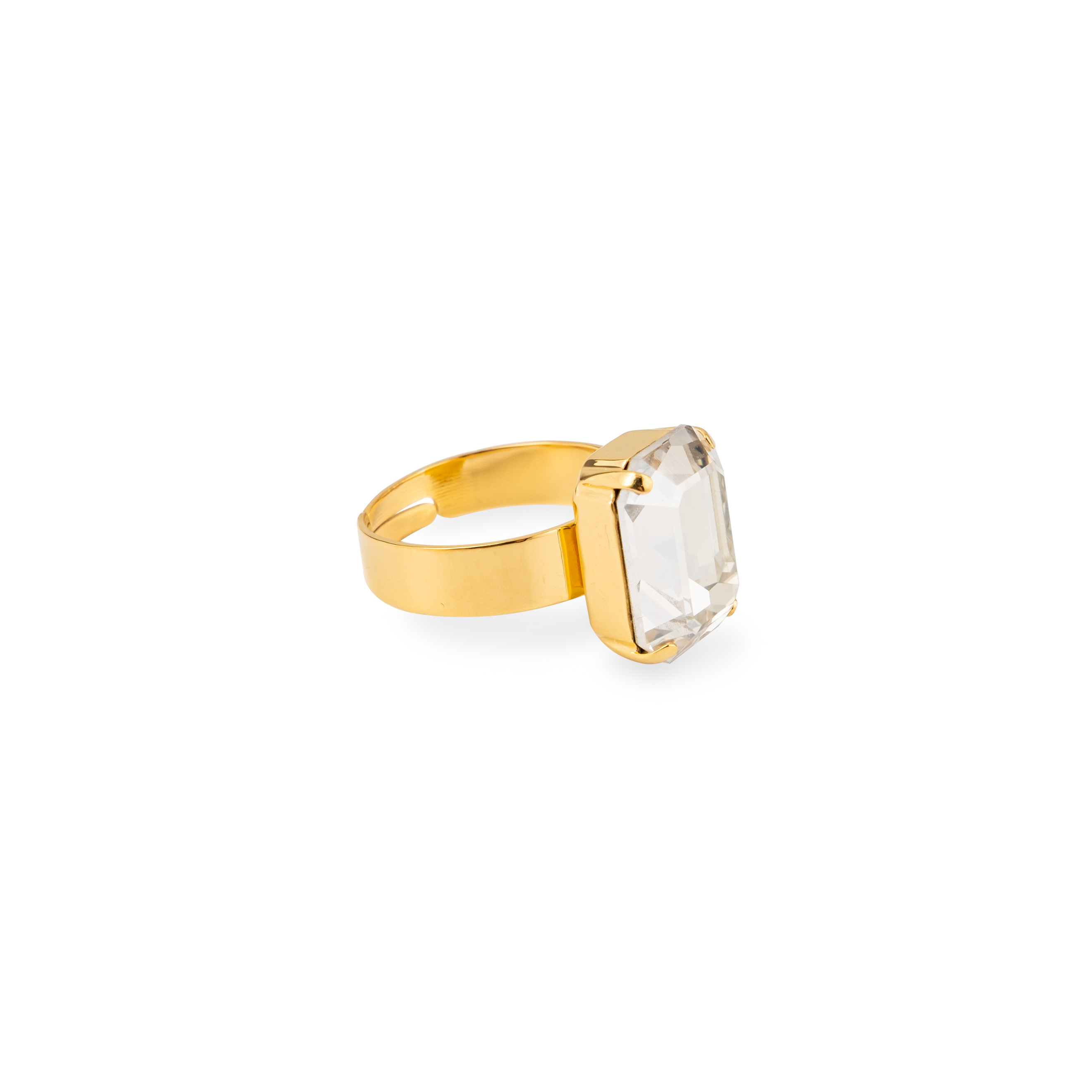 Adjustable gold-plated ring with octagon crystal