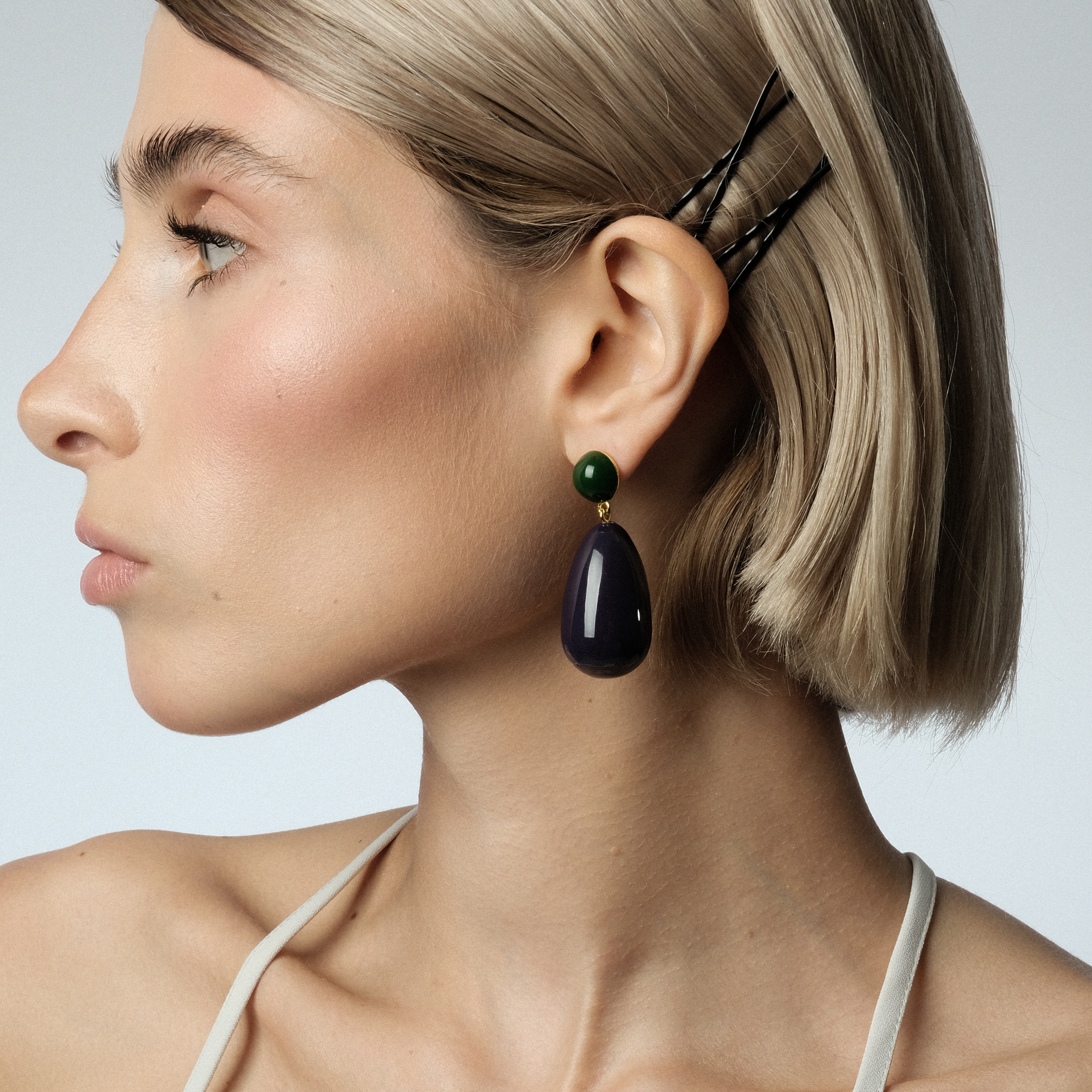 Large earrings with purple and green enamel