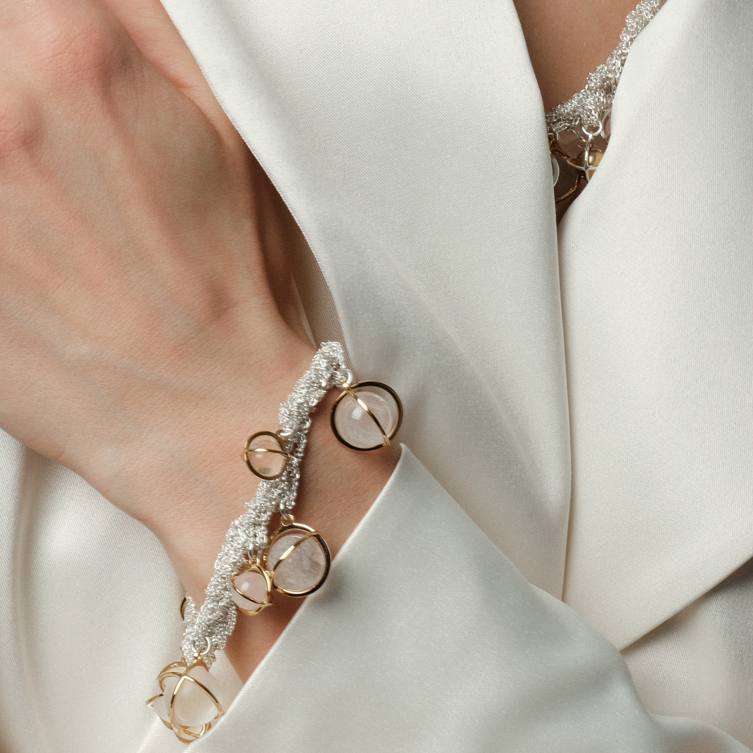 MULTI ORBIT bracelet with rose quartz, crystals
