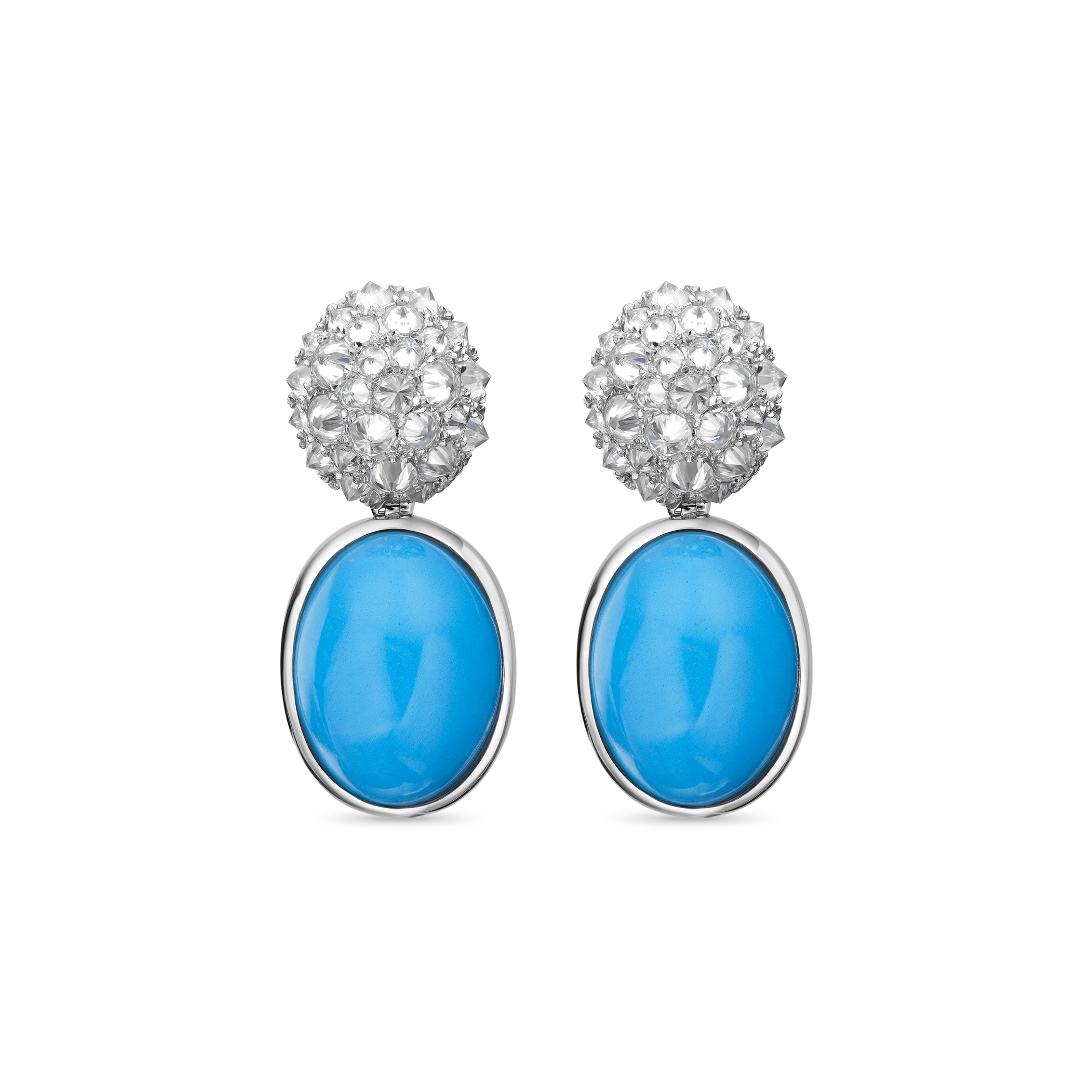 “Bubbles” white gold earrings with turquoise and moissanite