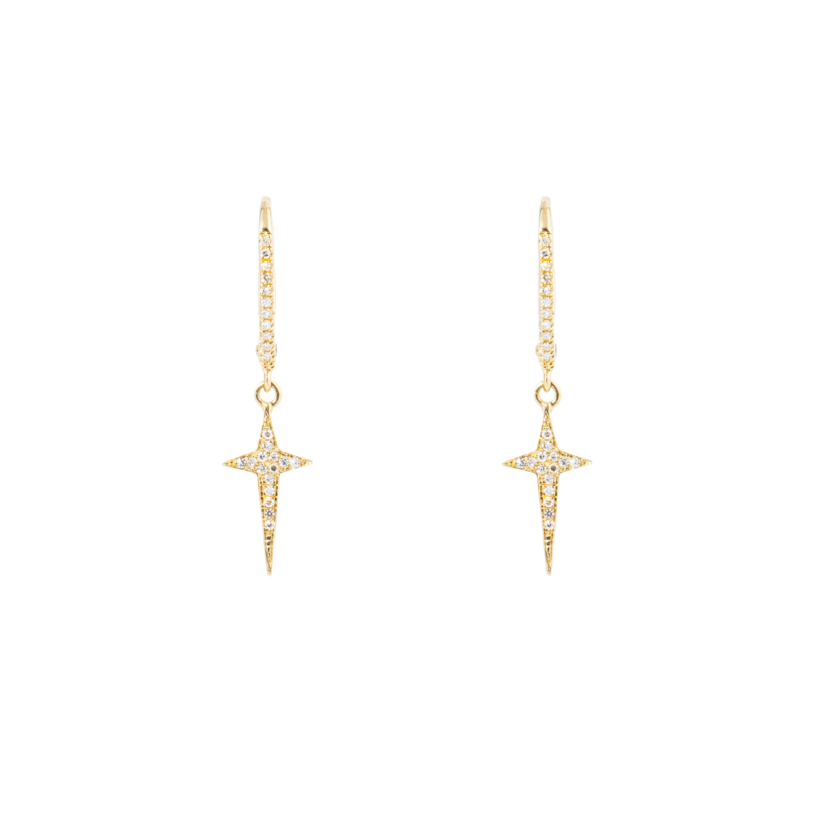 Yellow gold star earrings with diamonds
