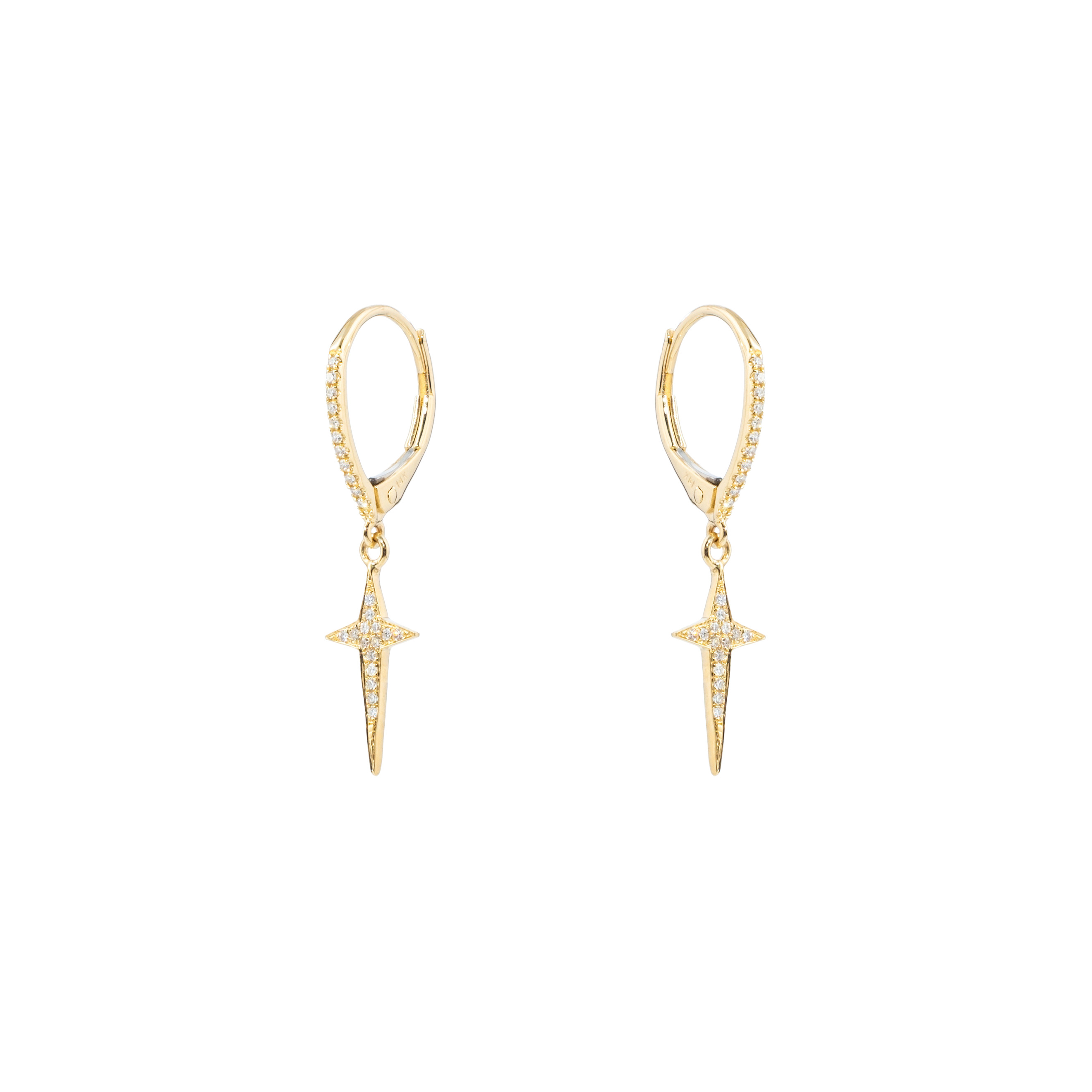 Yellow gold star earrings with diamonds
