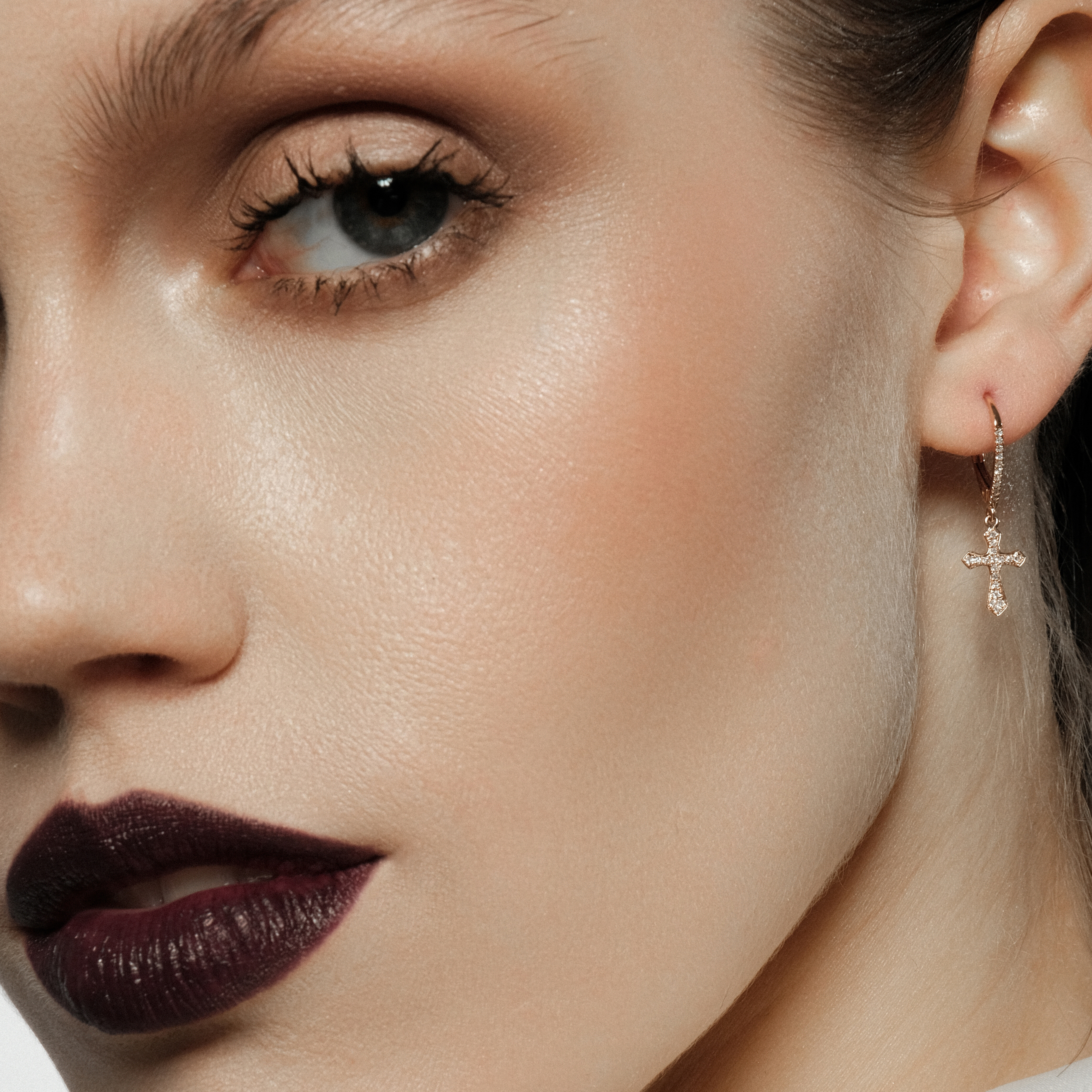 Rose gold stud earrings with diamonds