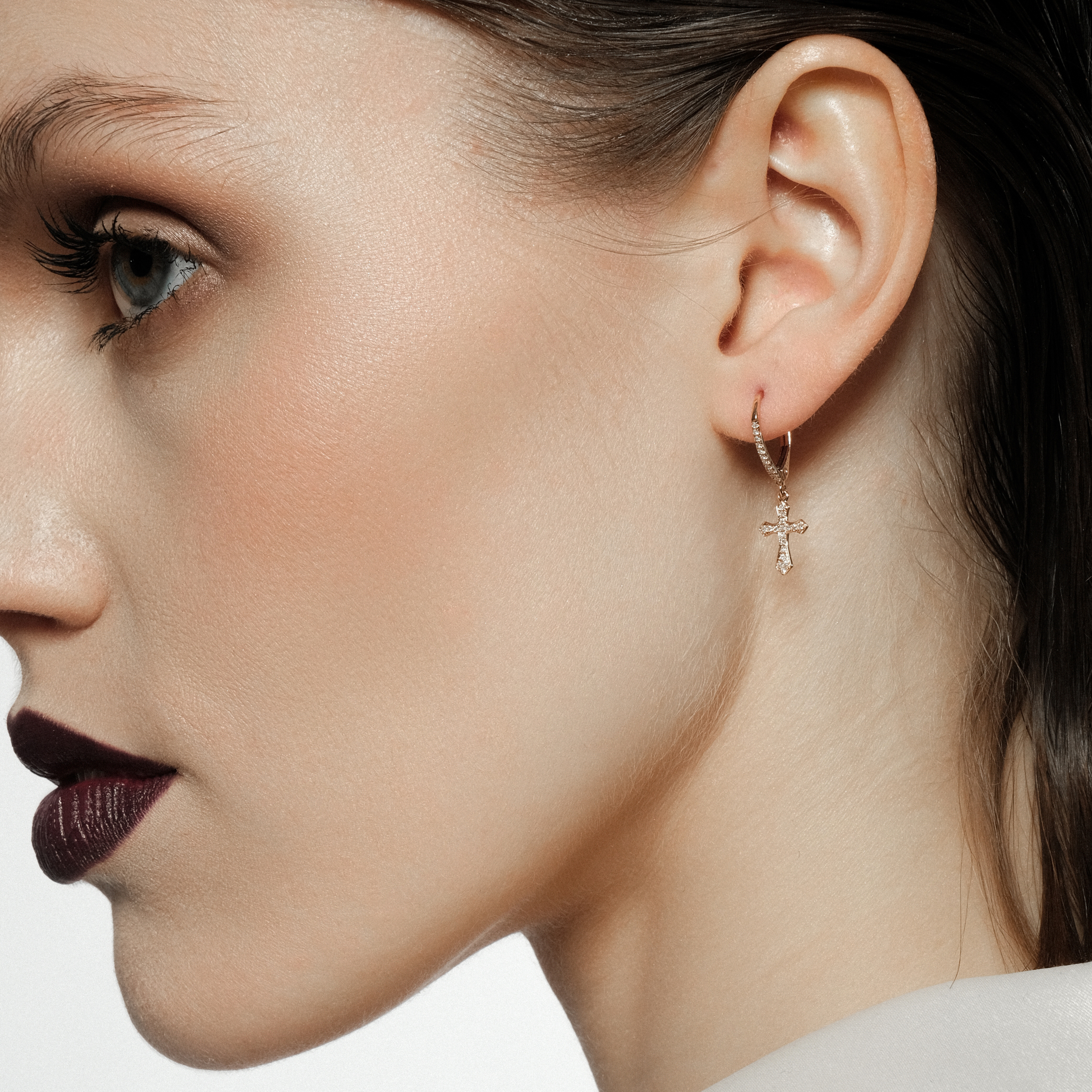 Rose gold stud earrings with diamonds