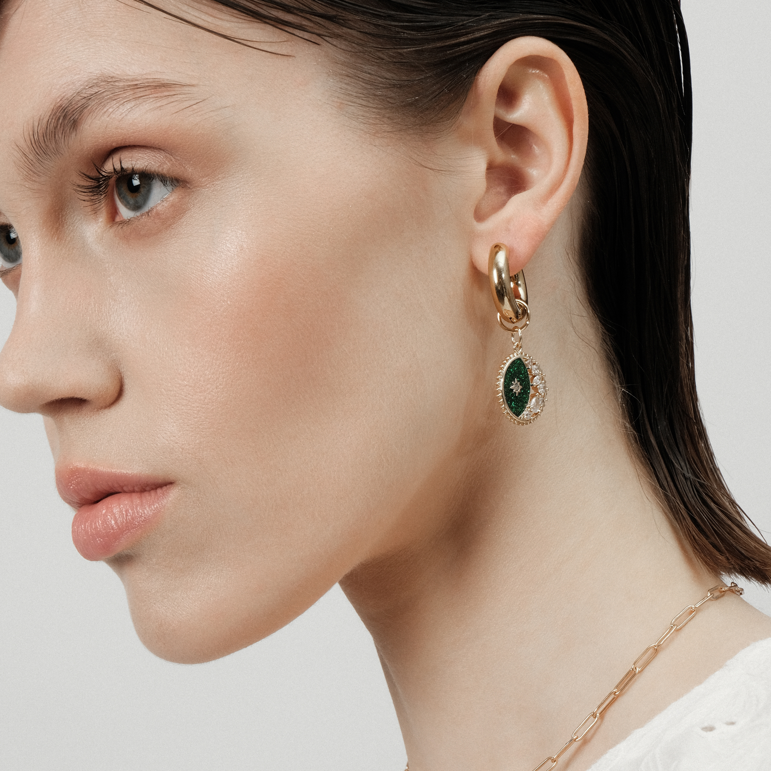 Green Crescent Earring