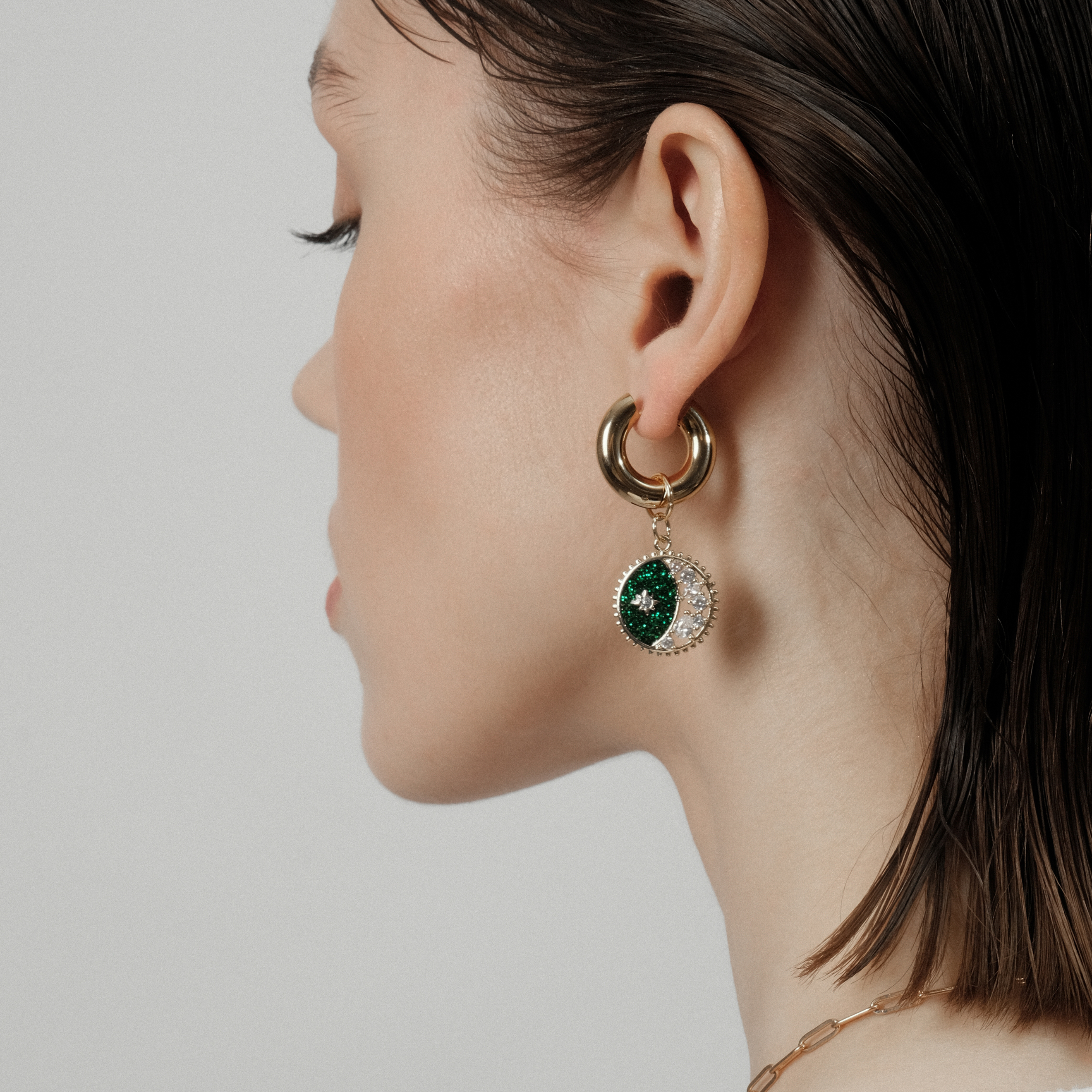 Green Crescent Earring