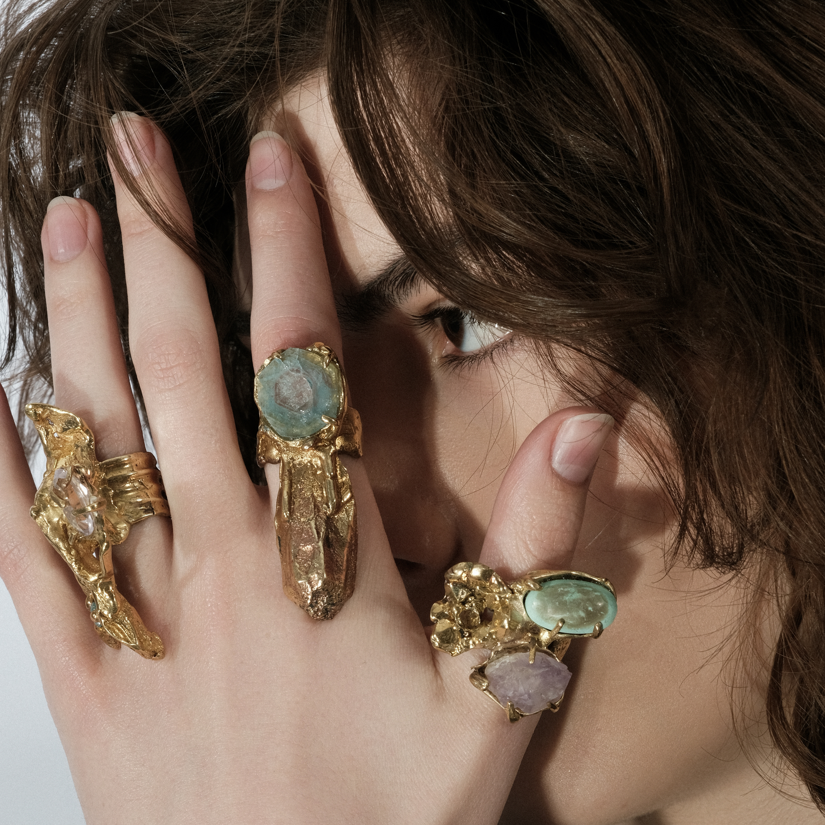 Brass ring with aquamarine