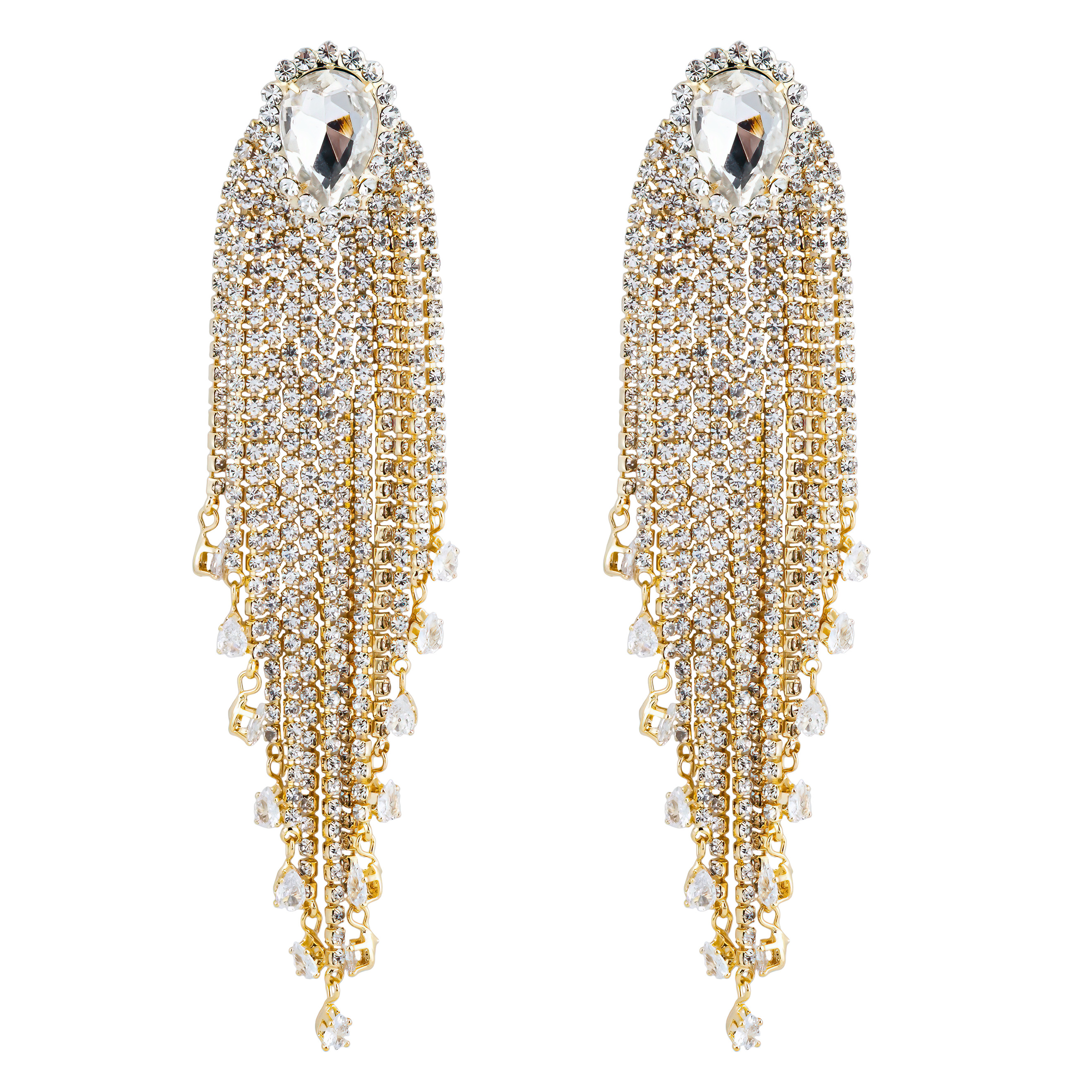 Large earrings with pear crystals and long pendants-pavй