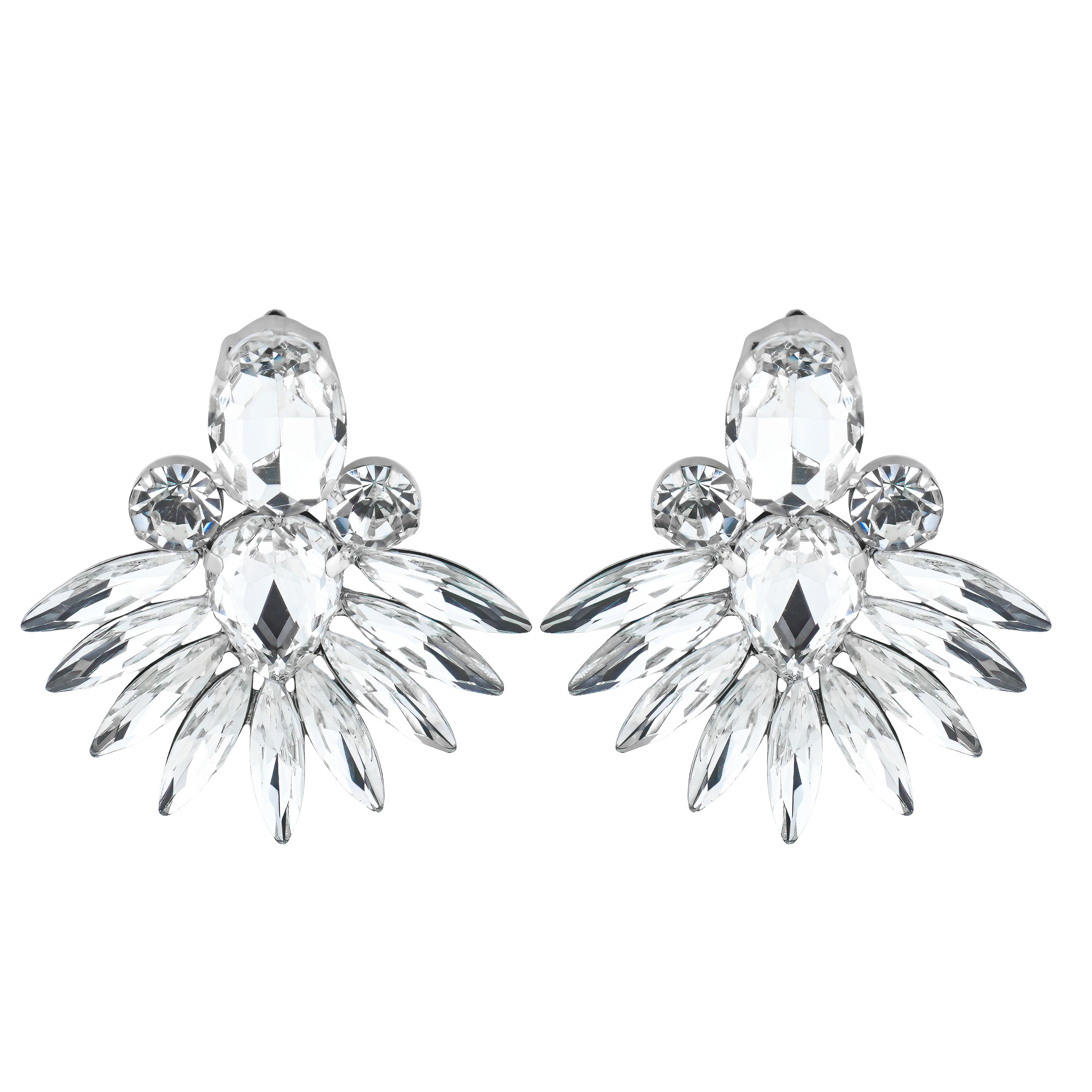 Silver earrings with crystals in the form of petals
