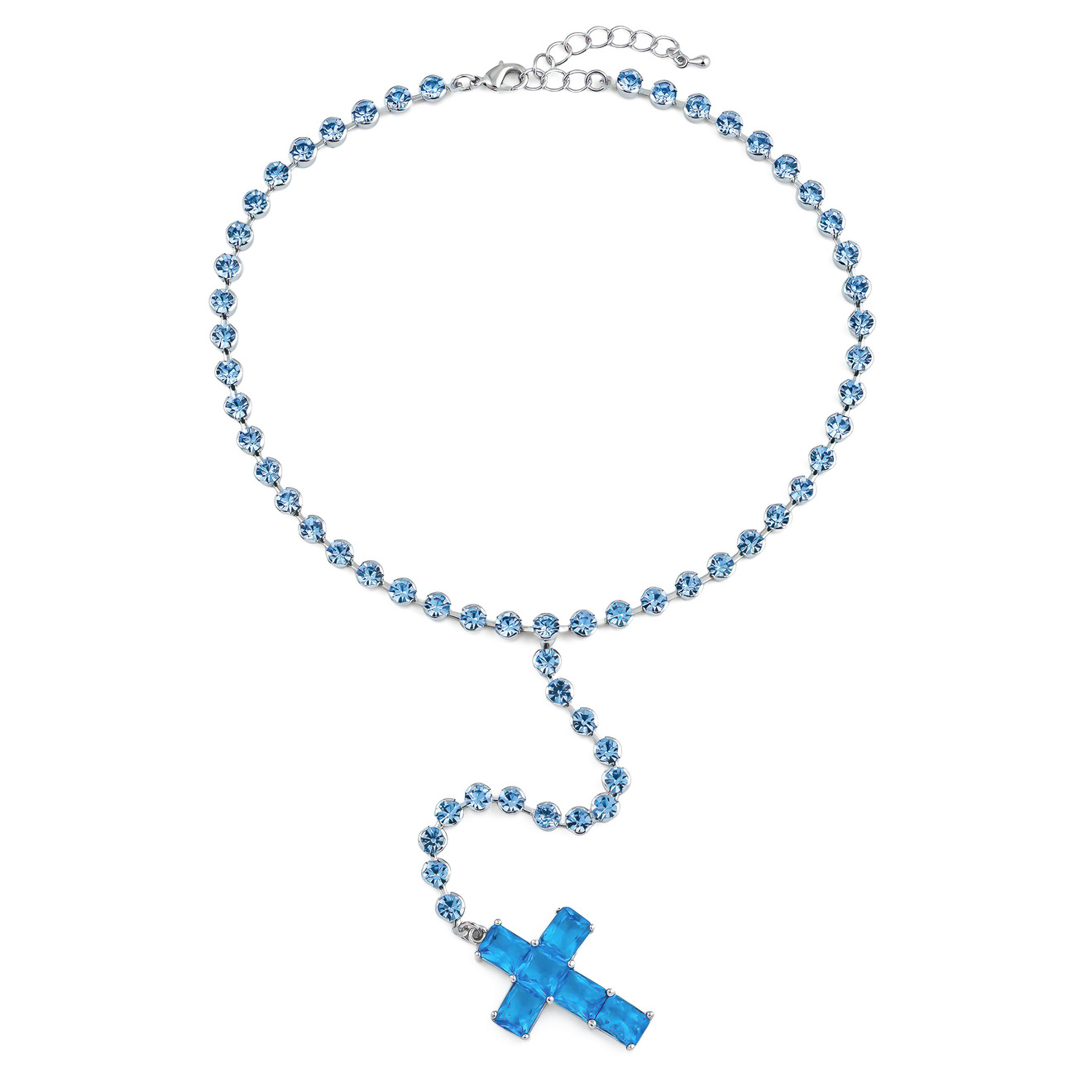 Herald Percy Серебристое колье-галстук с голубыми кристаллами в виде креста herald percy серебристое кольцо из сердец с белыми и розовыми кристаллами