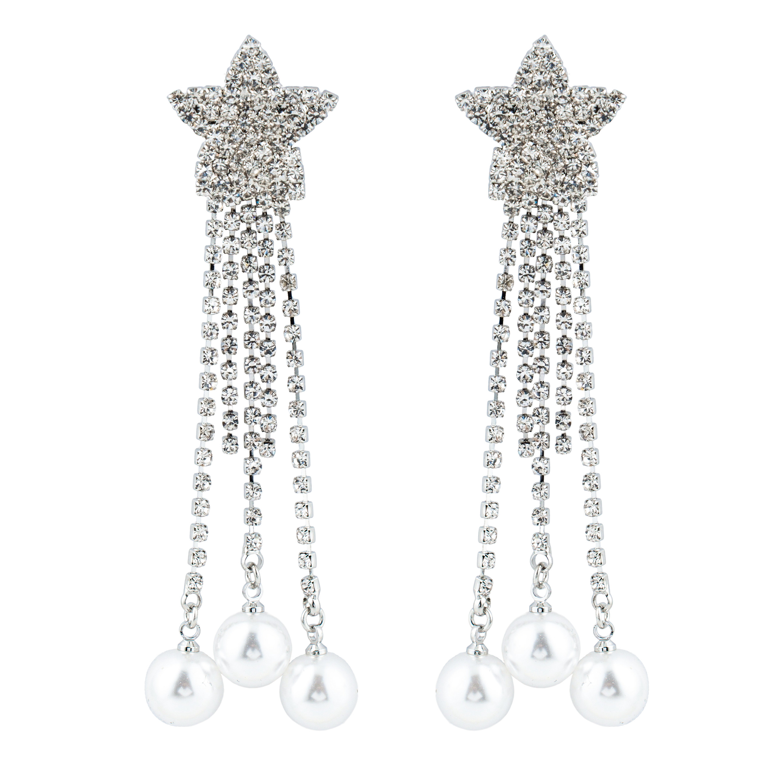 Silver star Earrings with pearl pendants