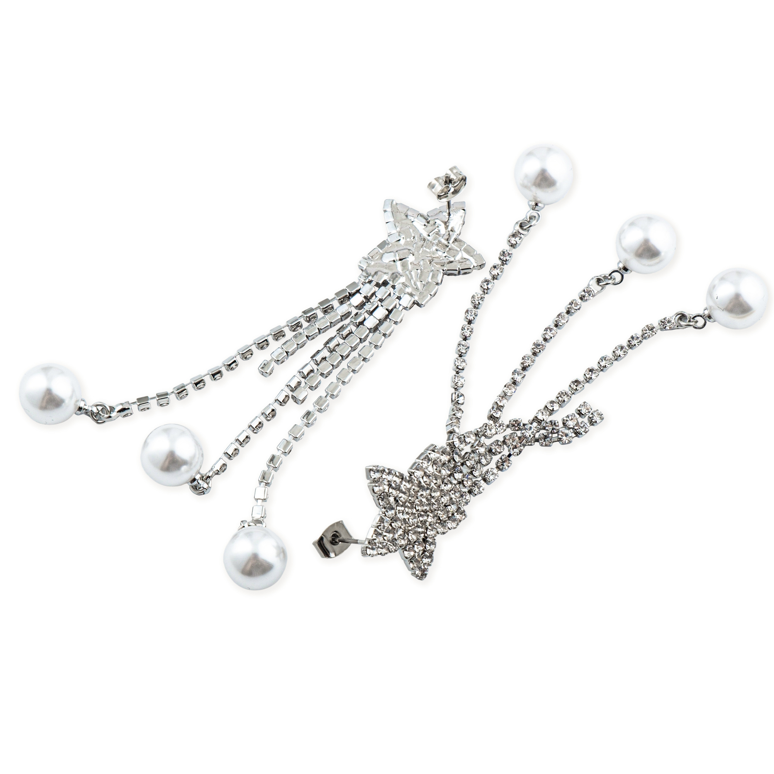 Silver star Earrings with pearl pendants