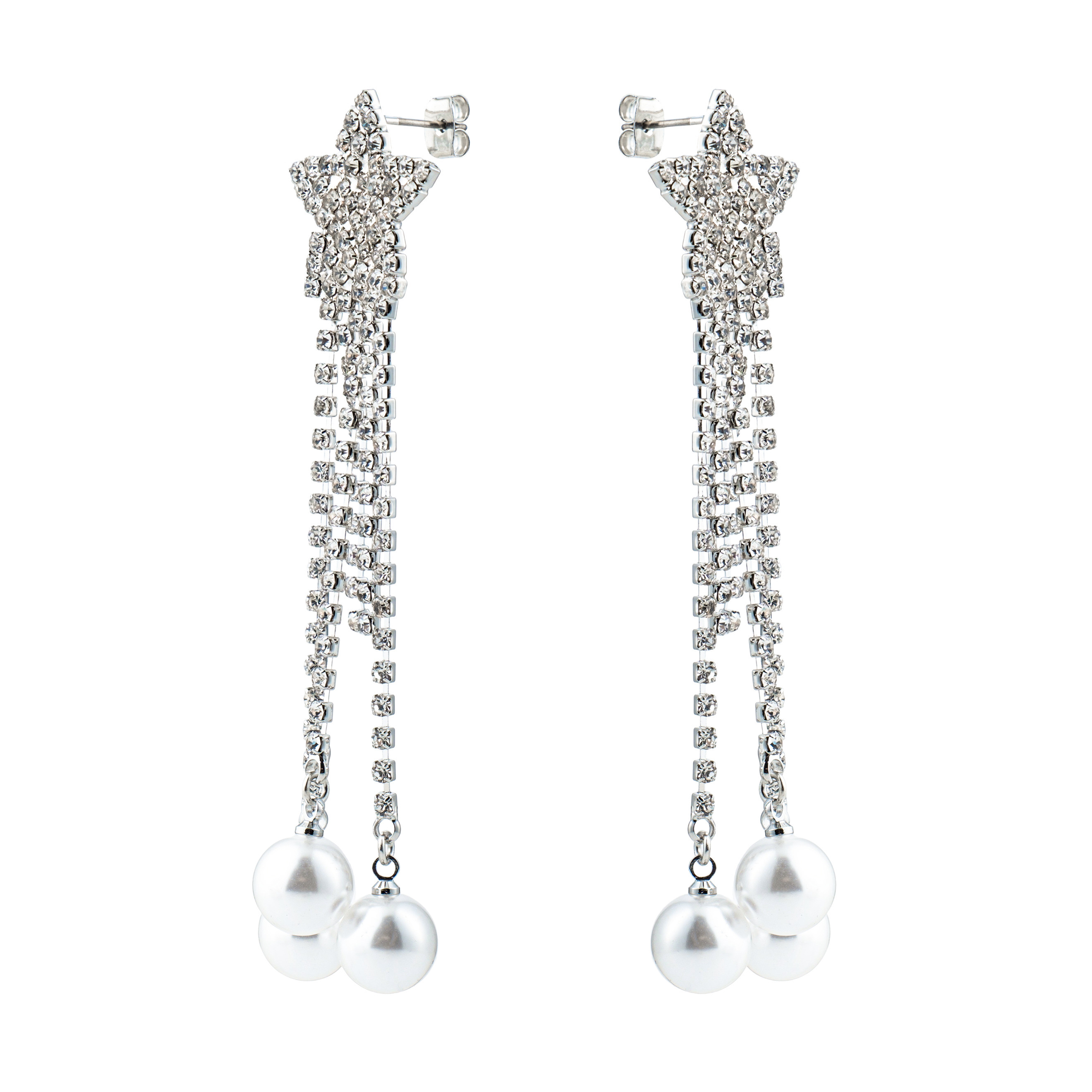 Silver star Earrings with pearl pendants