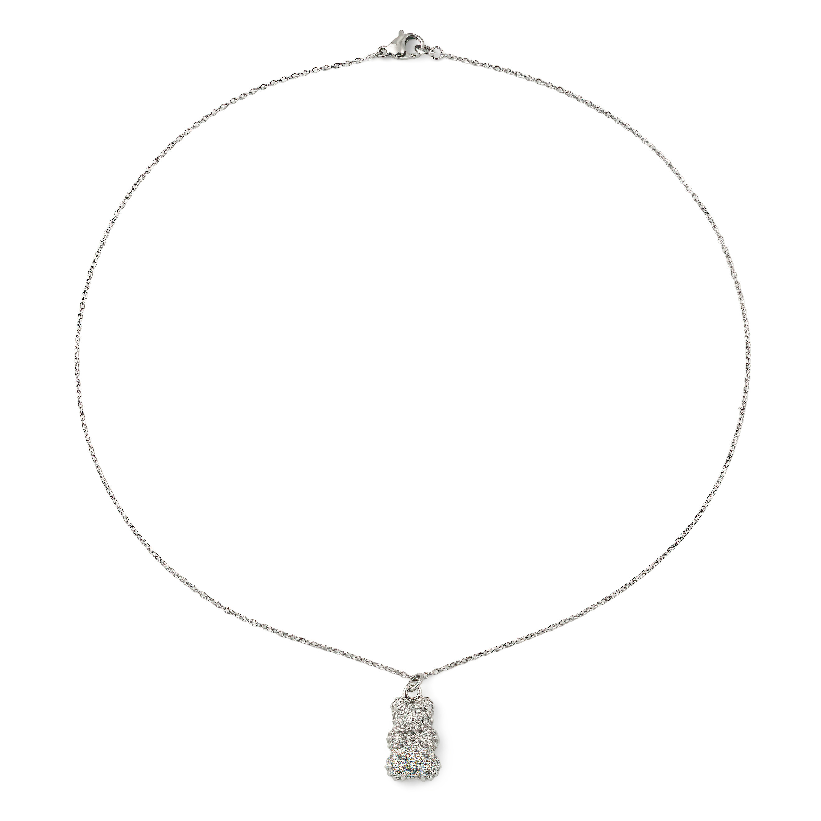 Silver necklace with a teddy bear pendant with crystals