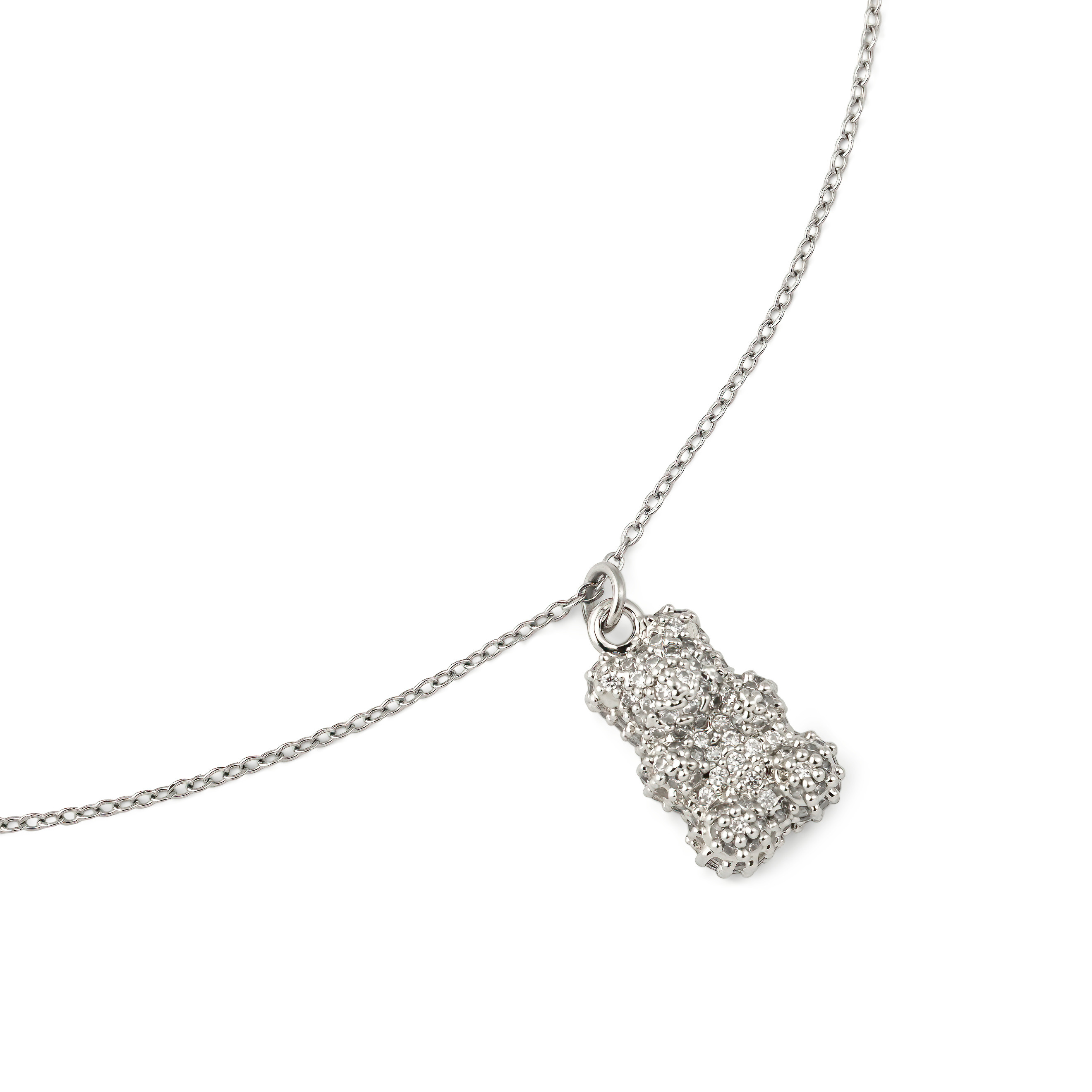 Silver necklace with a teddy bear pendant with crystals