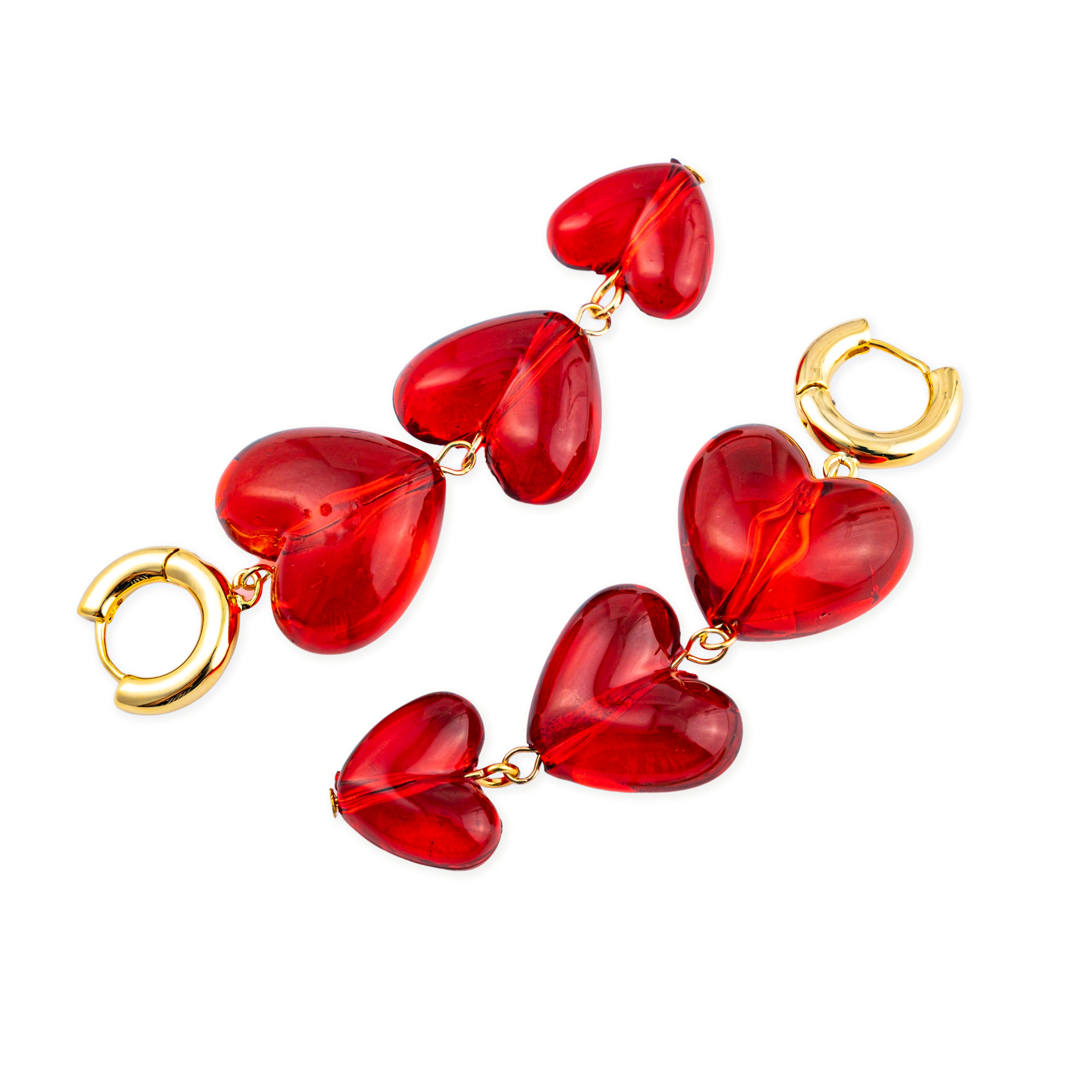 Серьги из трех красных сердец