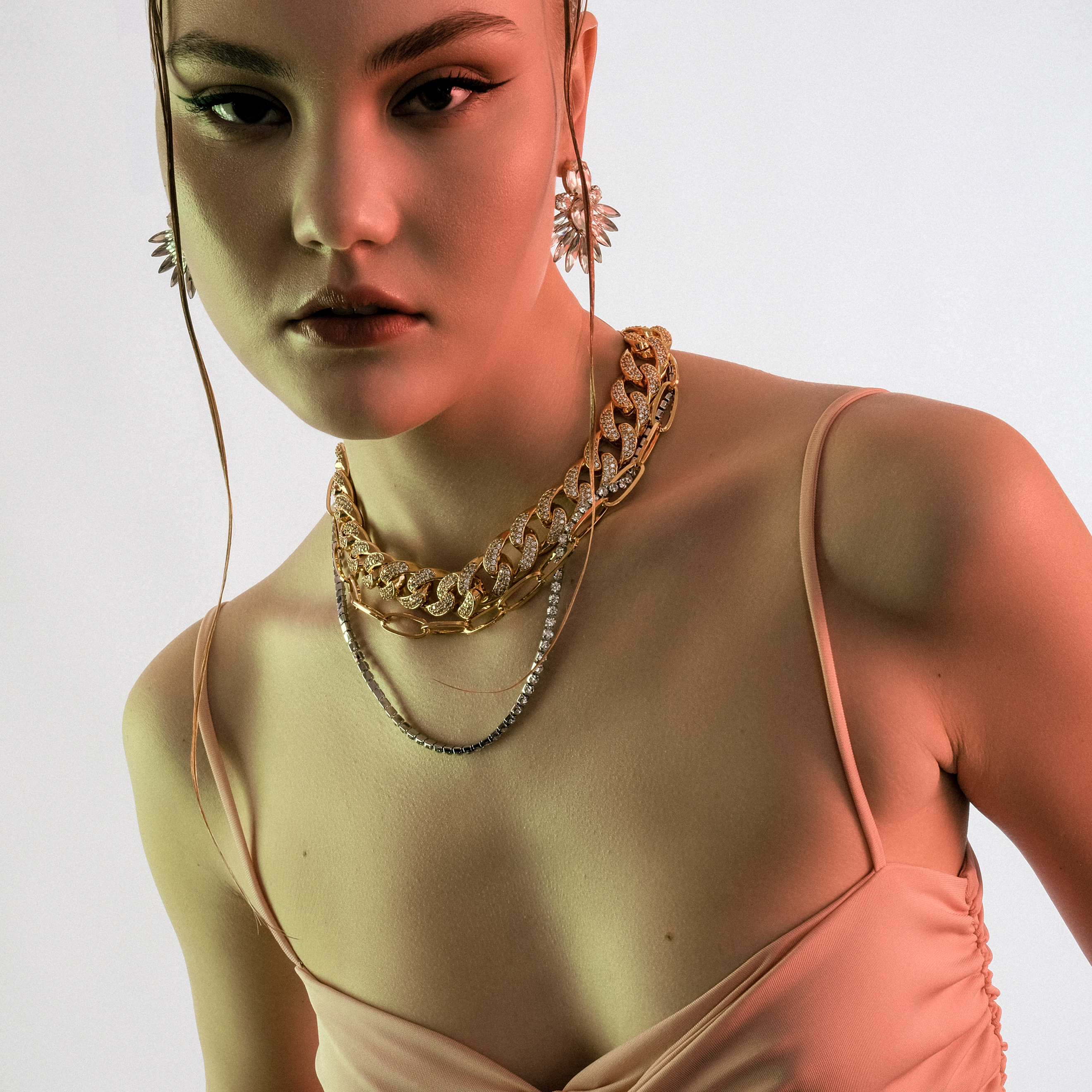 double necklace-chain with crystals