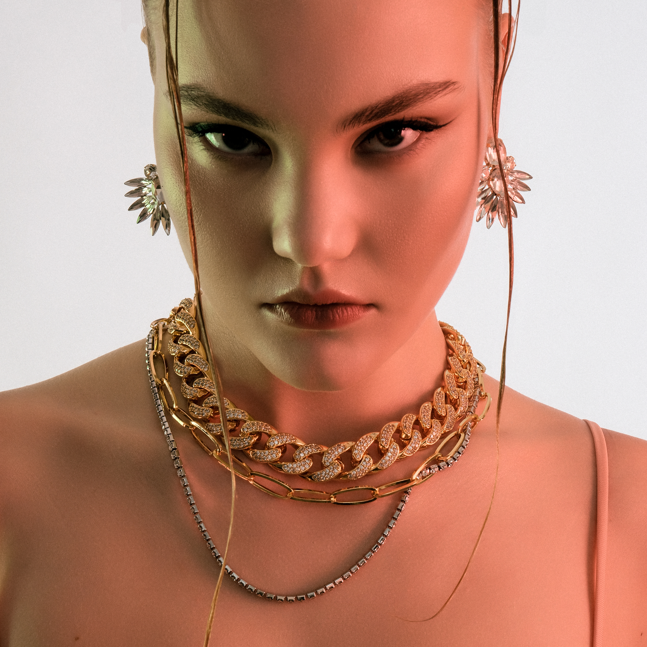 double necklace-chain with crystals