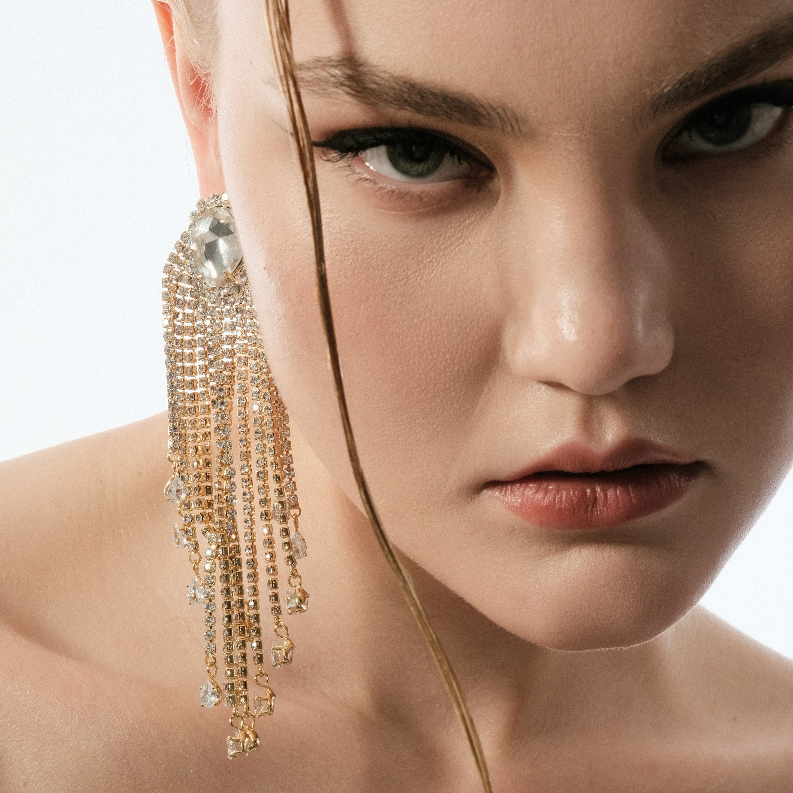 Large earrings with pear crystals and long pendants-pavй