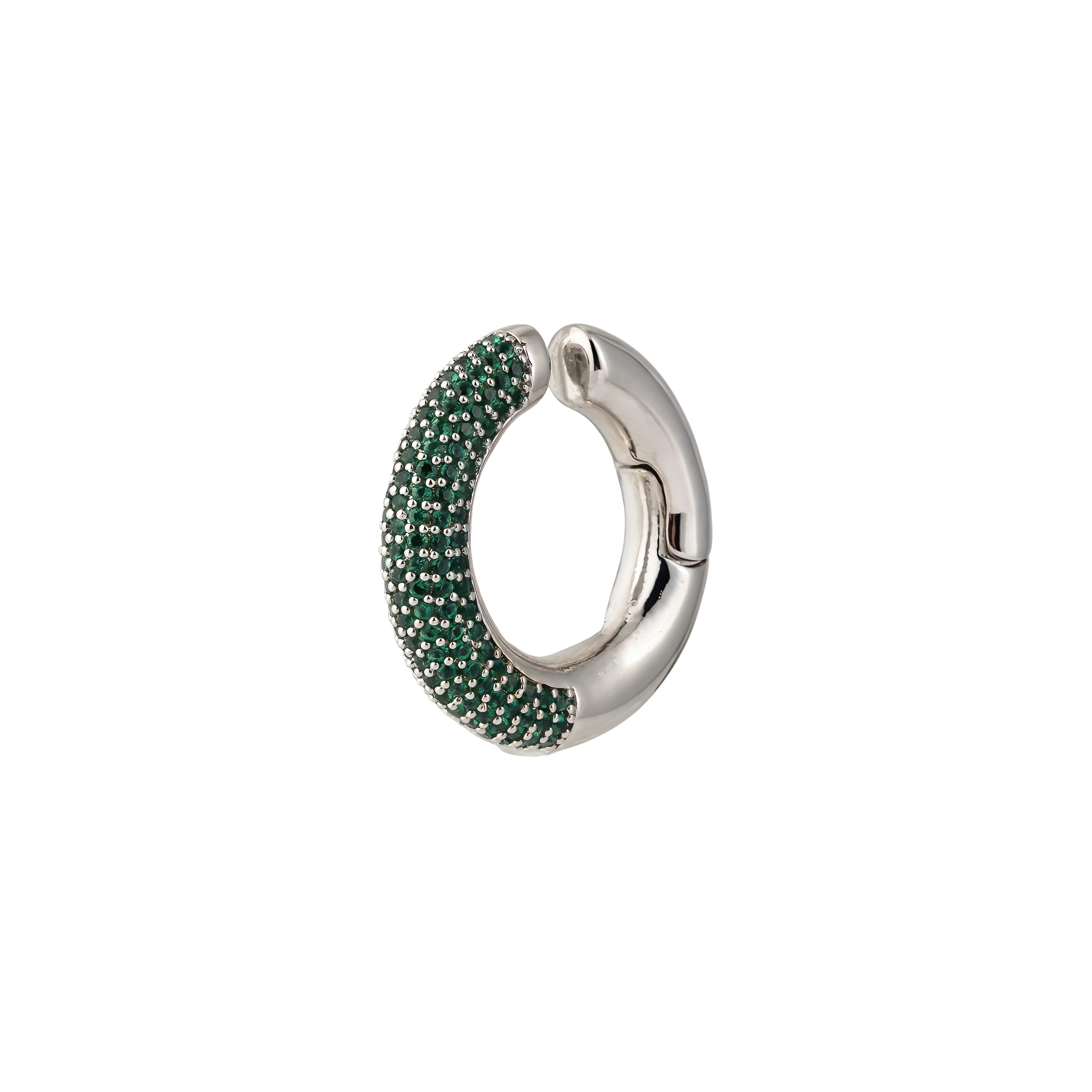 Silver cuff with green crystals