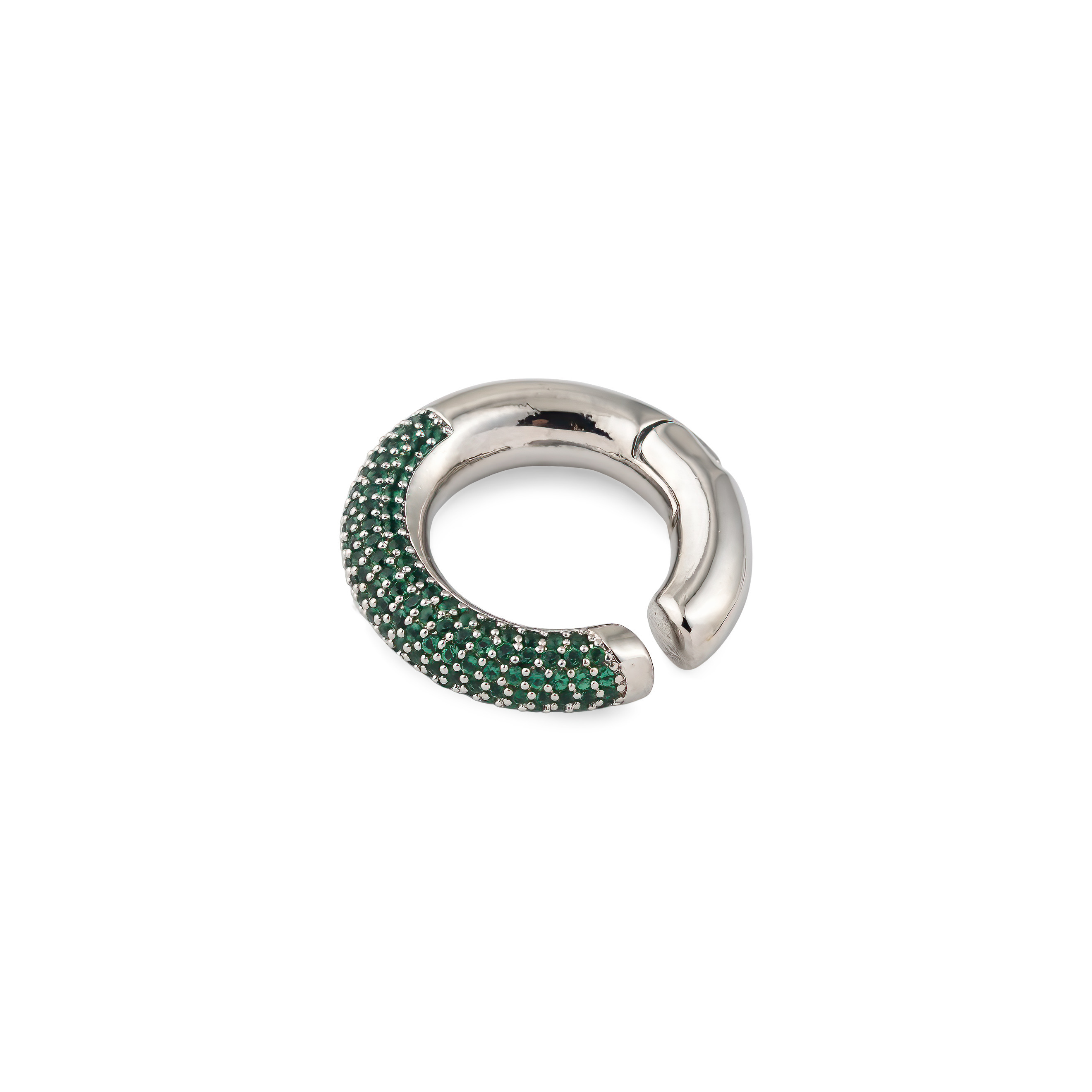 Silver cuff with green crystals