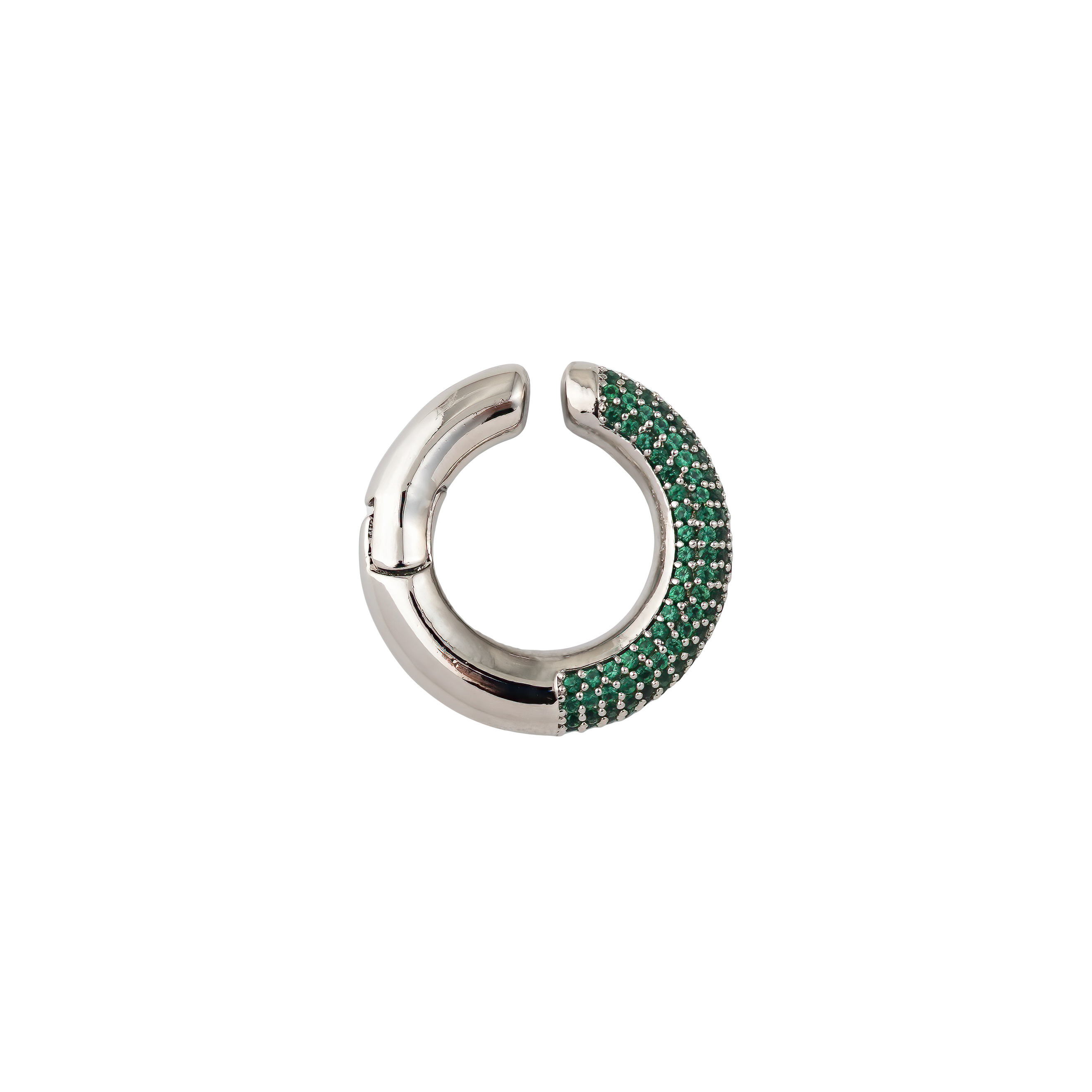 Silver cuff with green crystals