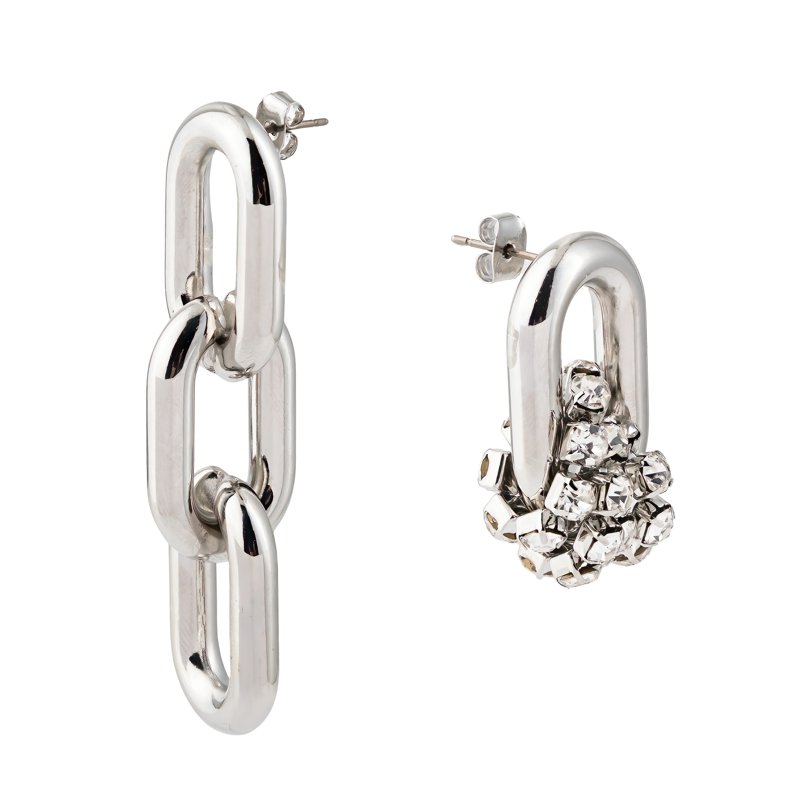 Asymmetric  earrings with crystals and links