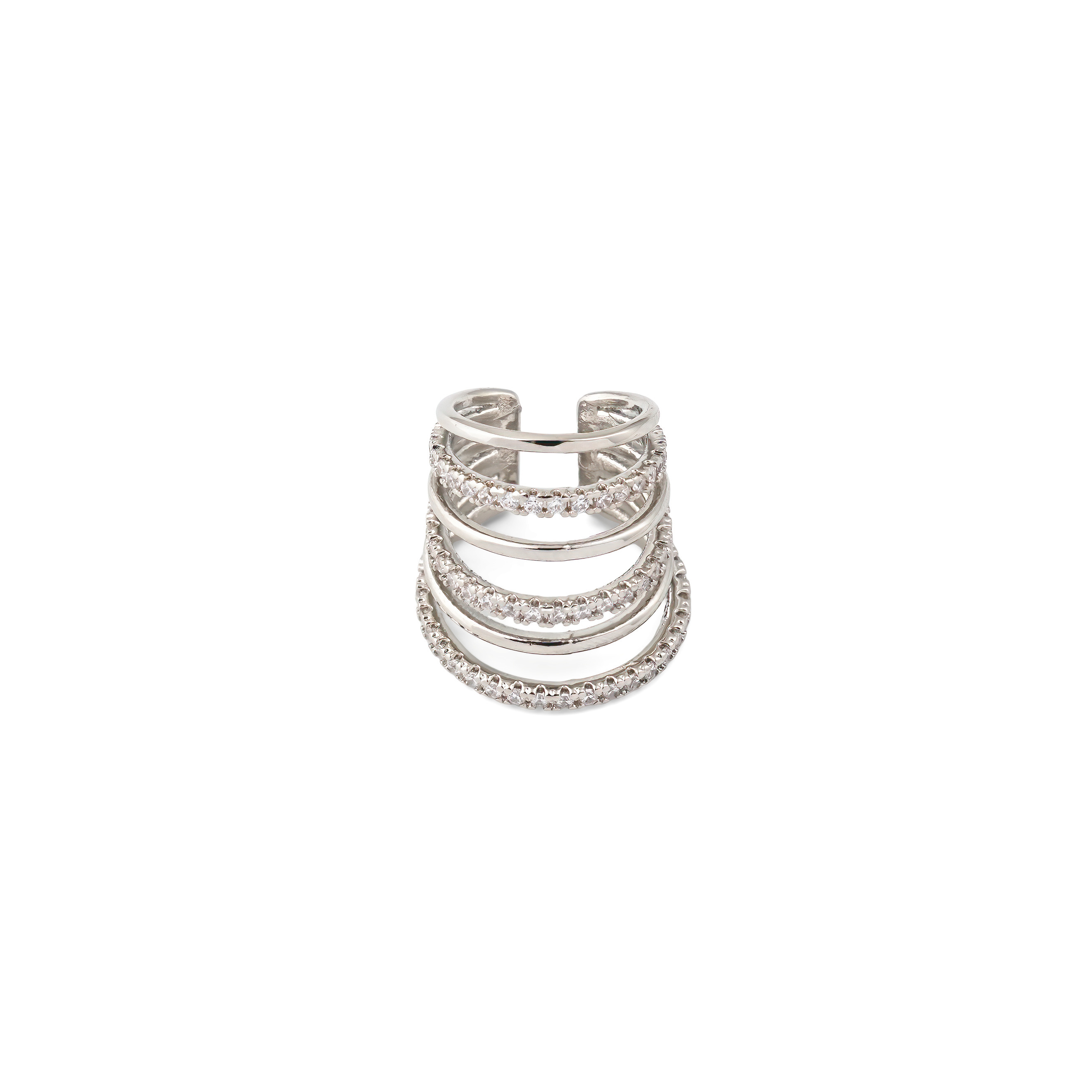 Silver multilayer cuff with crystals