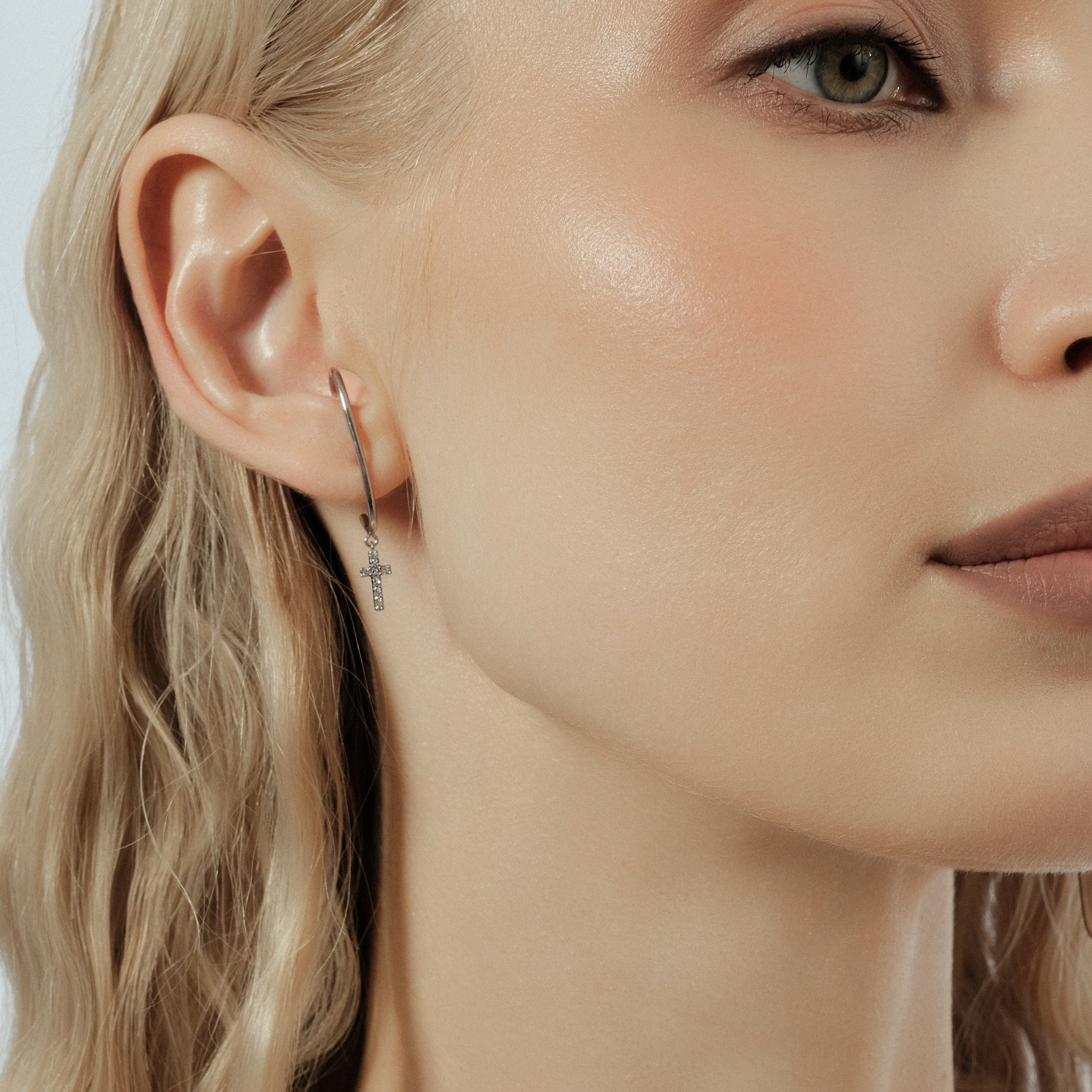 climber earrings with cross pendants