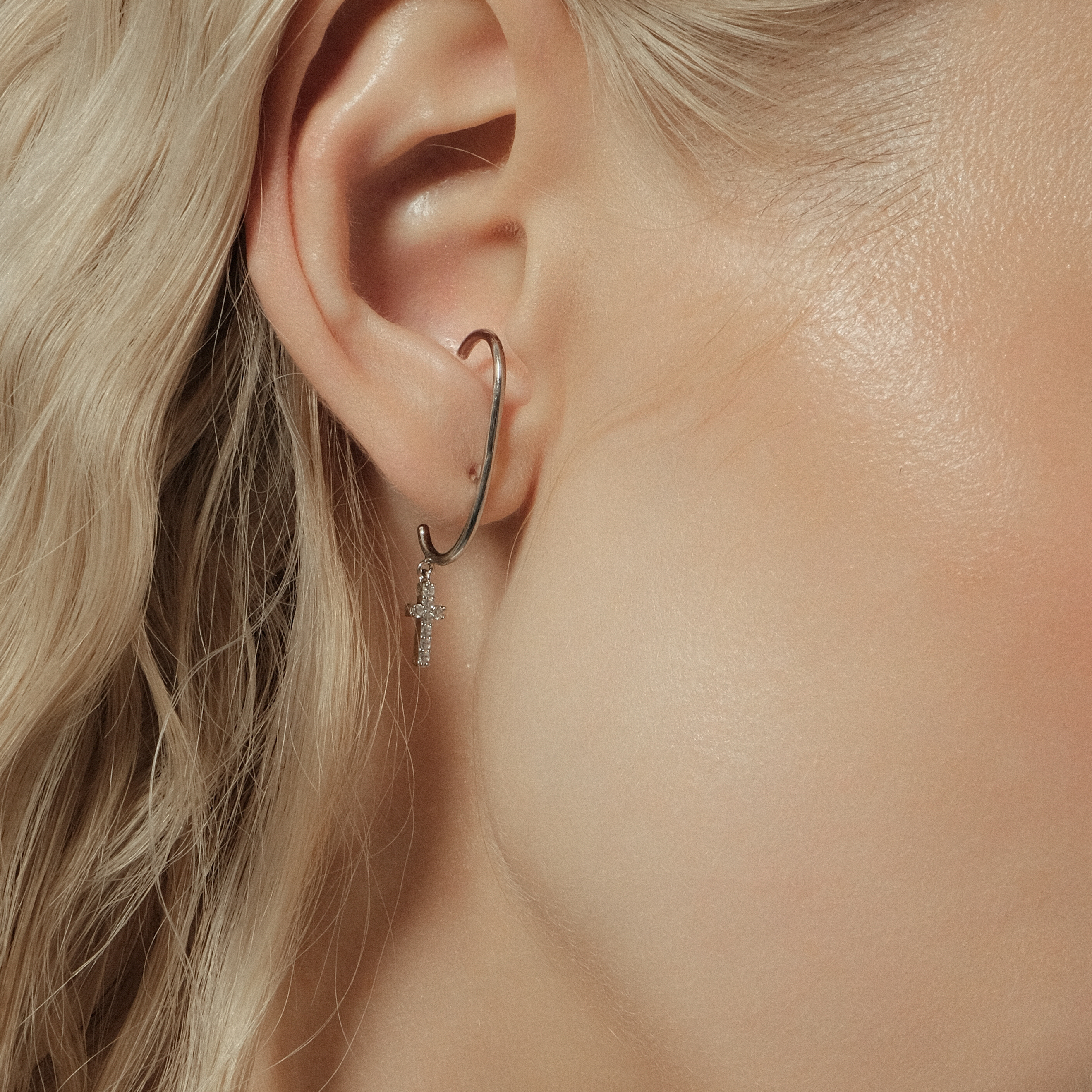 climber earrings with cross pendants