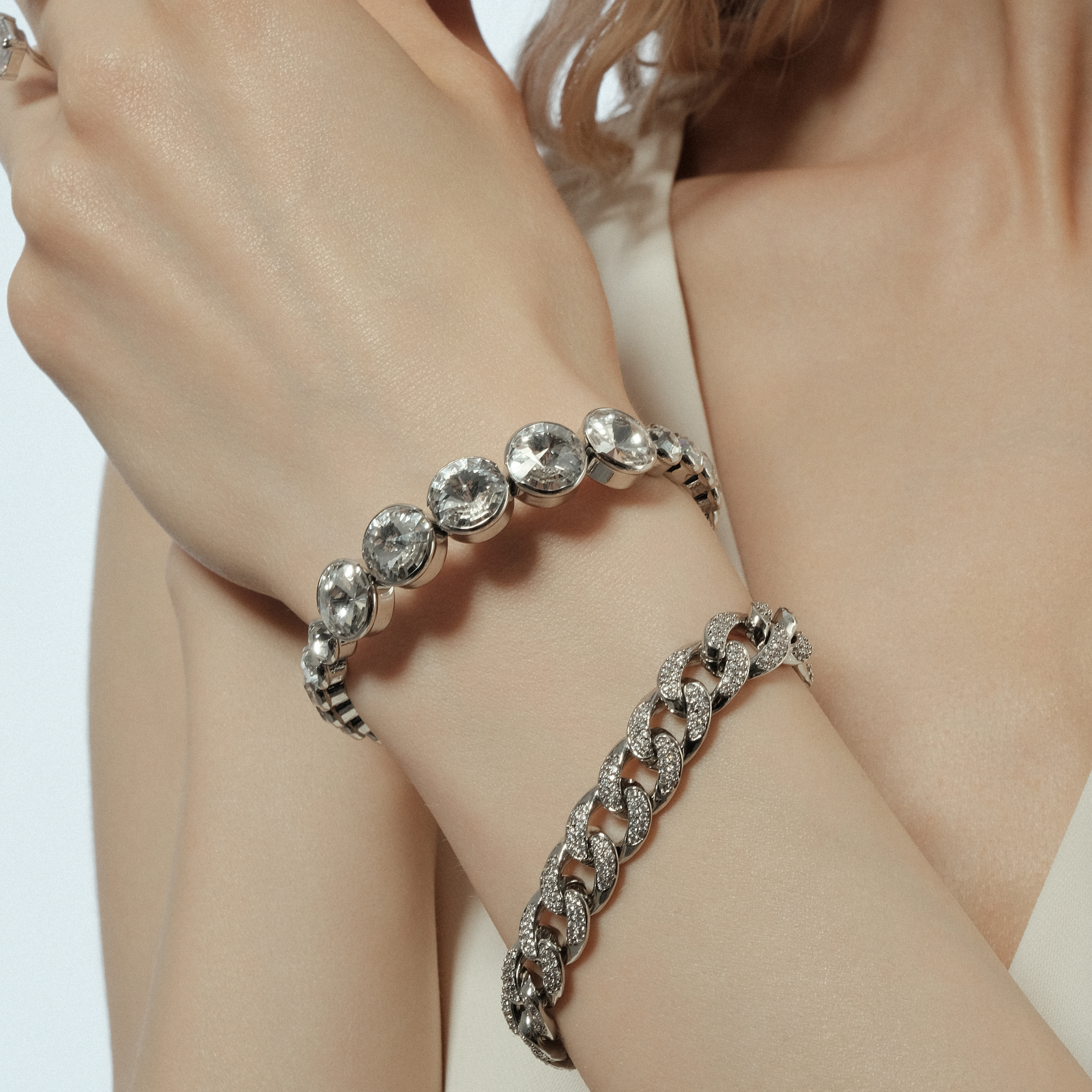 Silver bracelet with large crystals