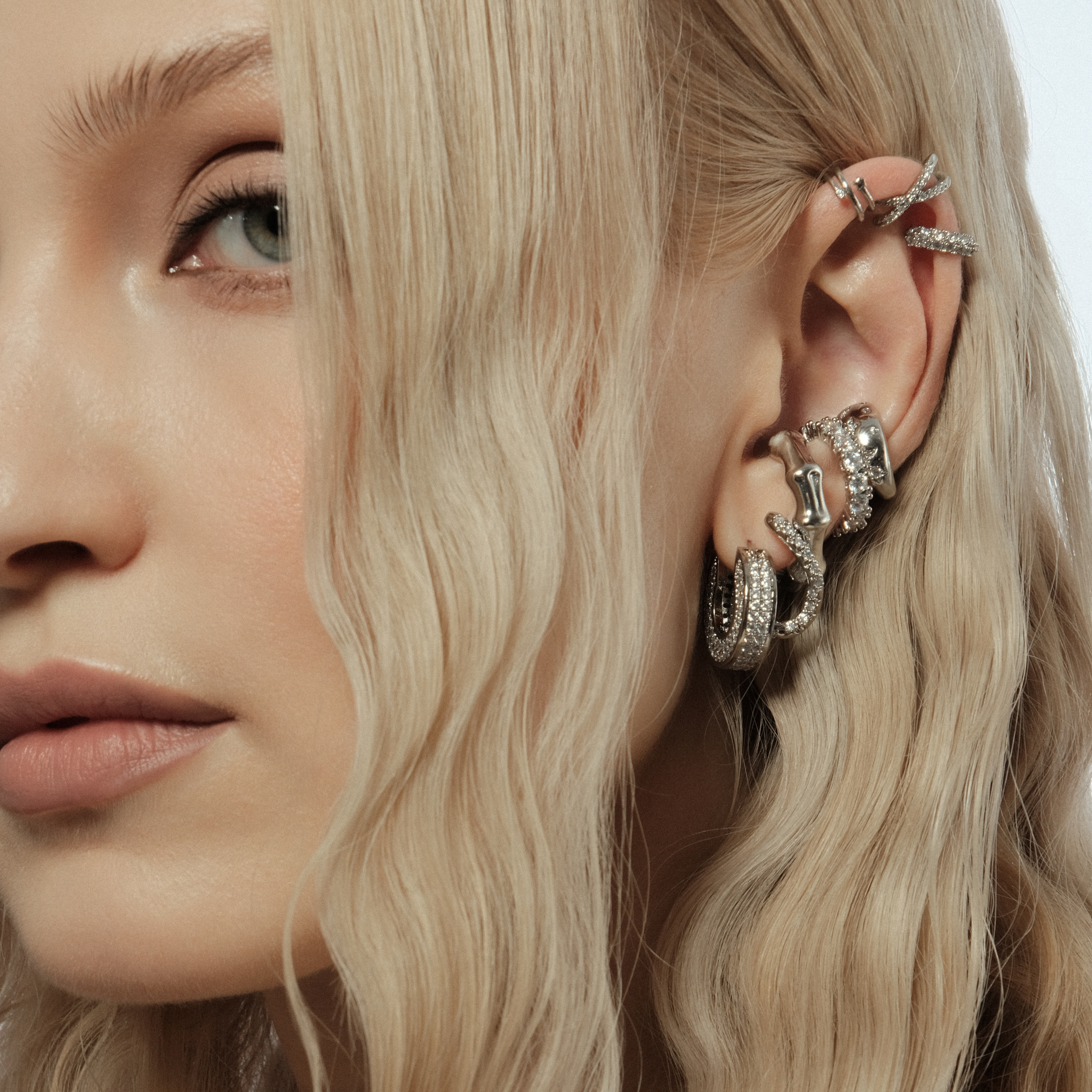 curved earrings with crystals