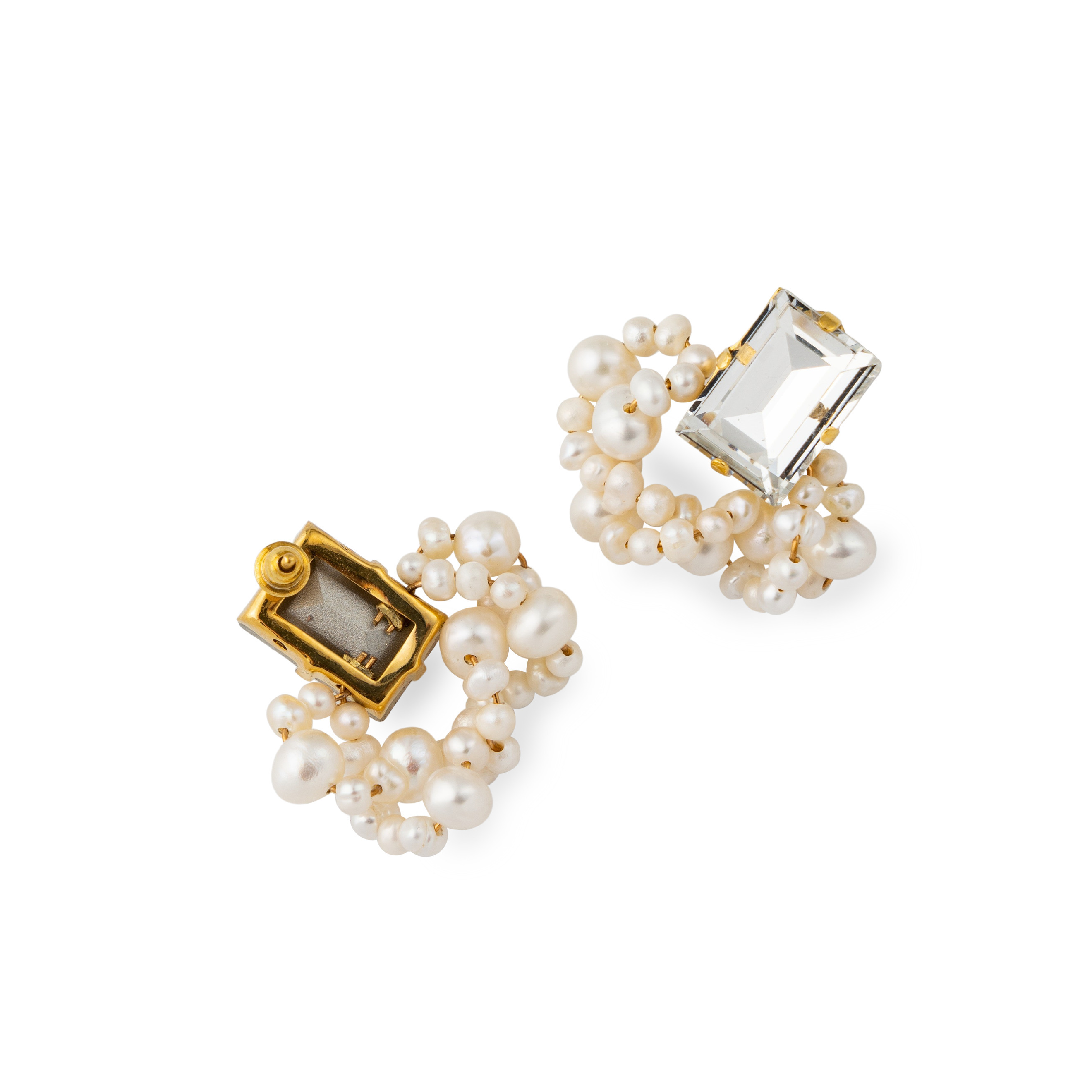 Позолоченные серьги с кристаллами и жемчугом Step Cut Pearl Crystal