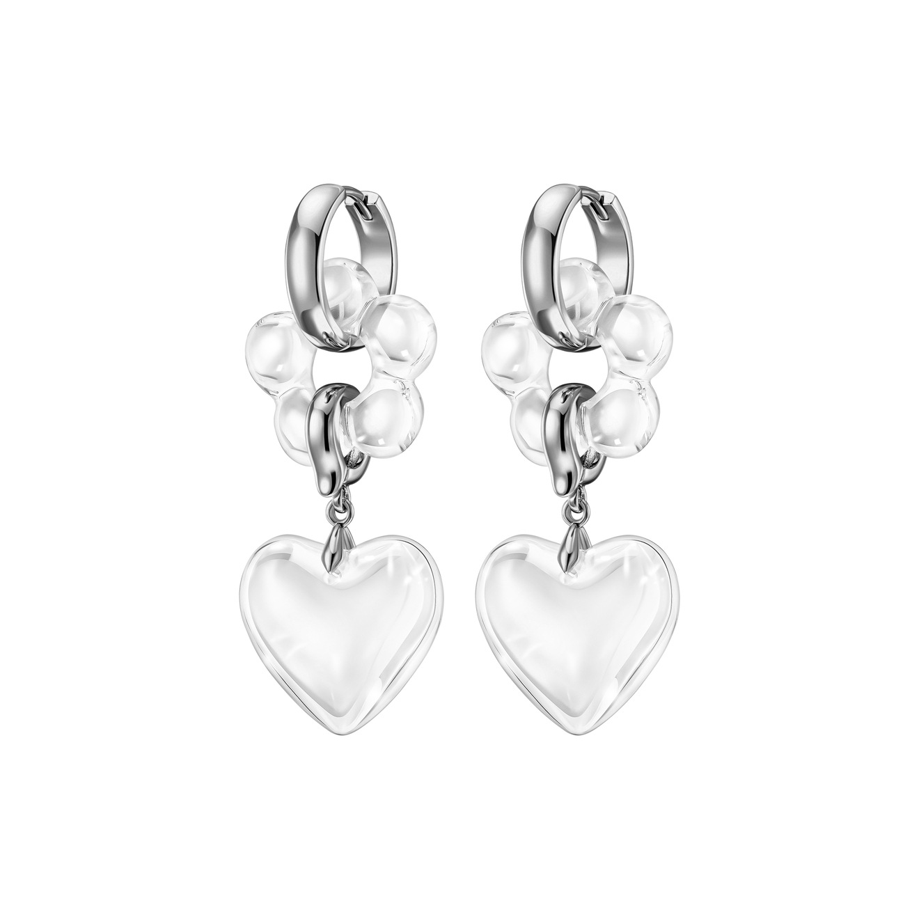 Kotlo Studio Free Spirit Silver. Серебристые серьги-трансформеры с цветочками и сердцами