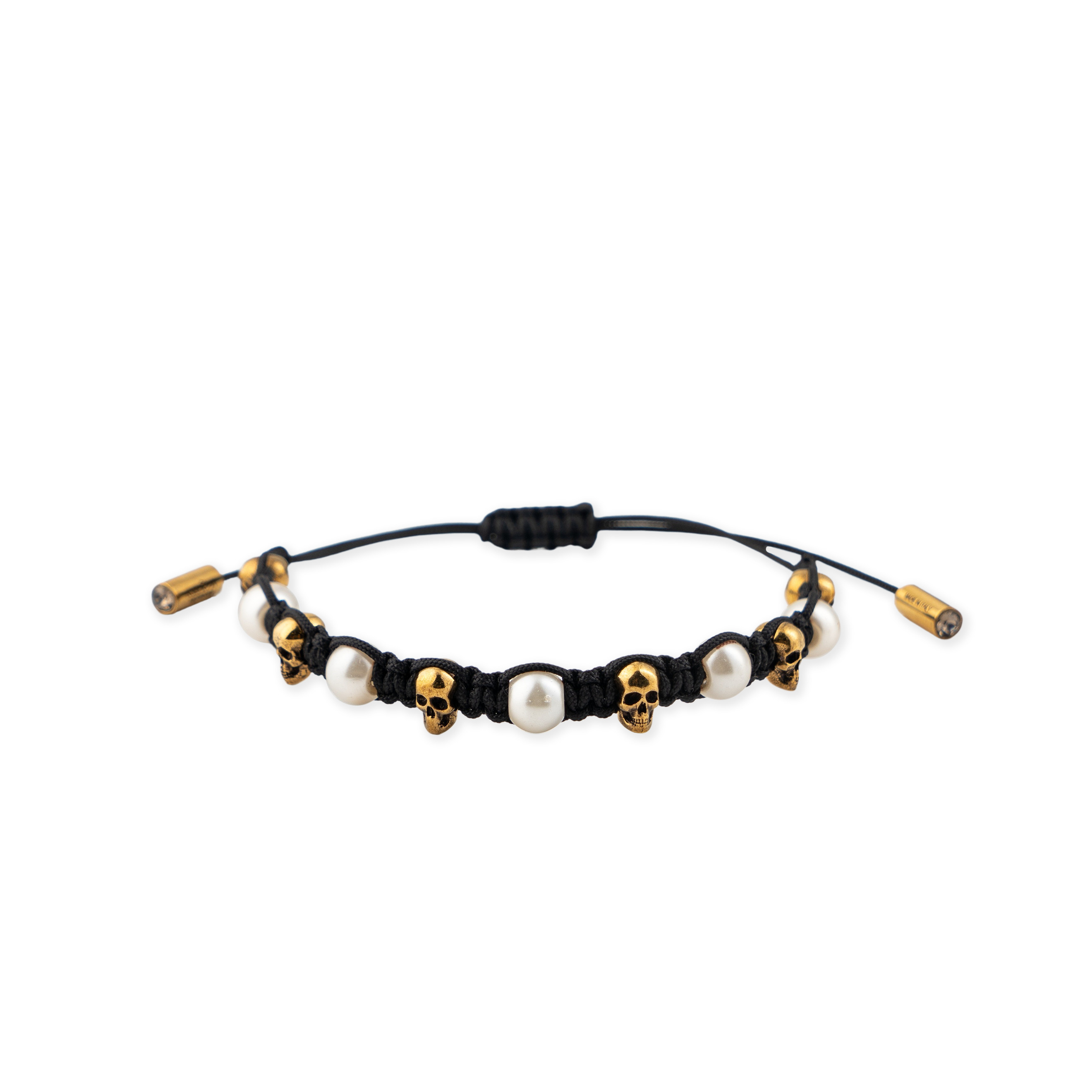 Braided bracelet with skulls and pearl beads