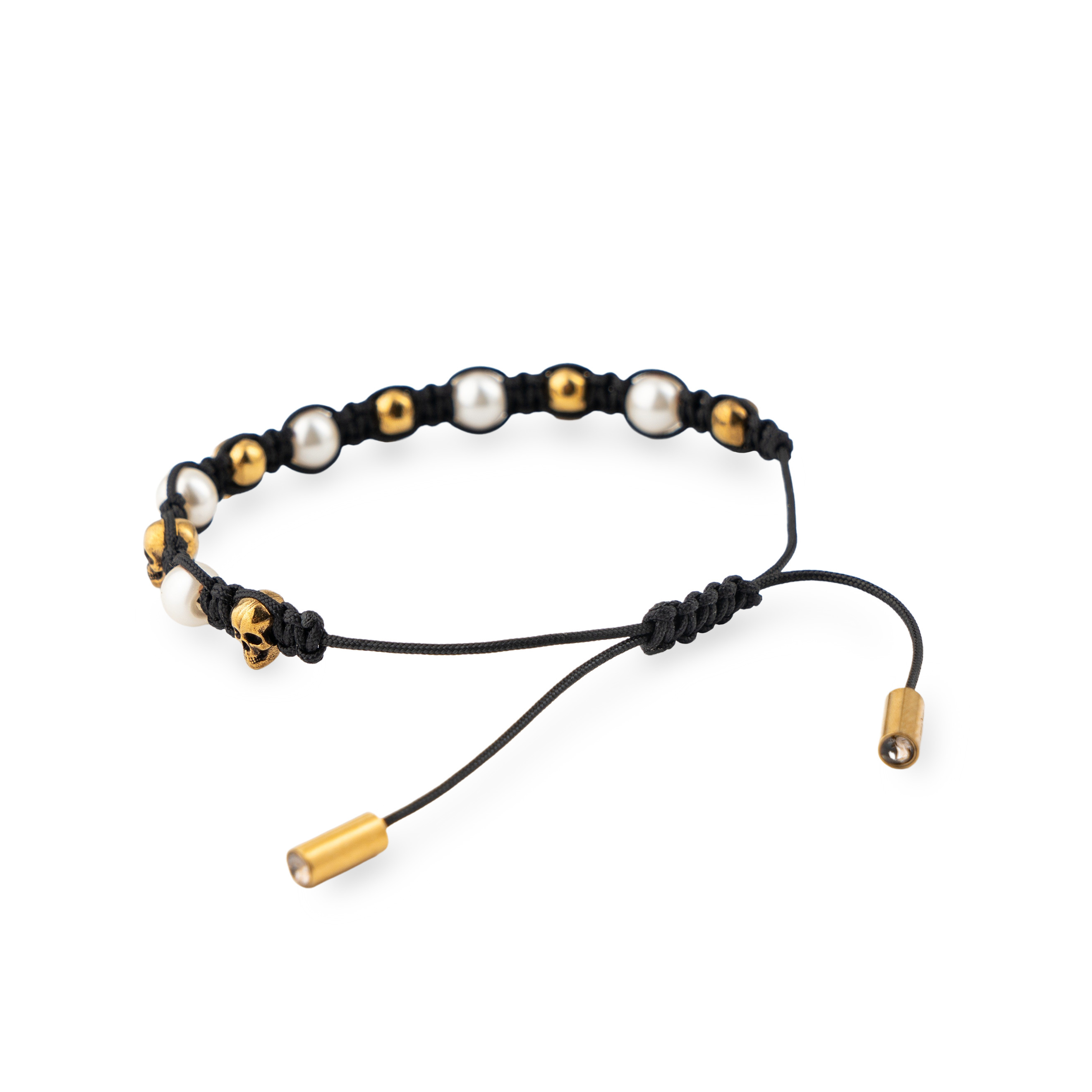 Braided bracelet with skulls and pearl beads