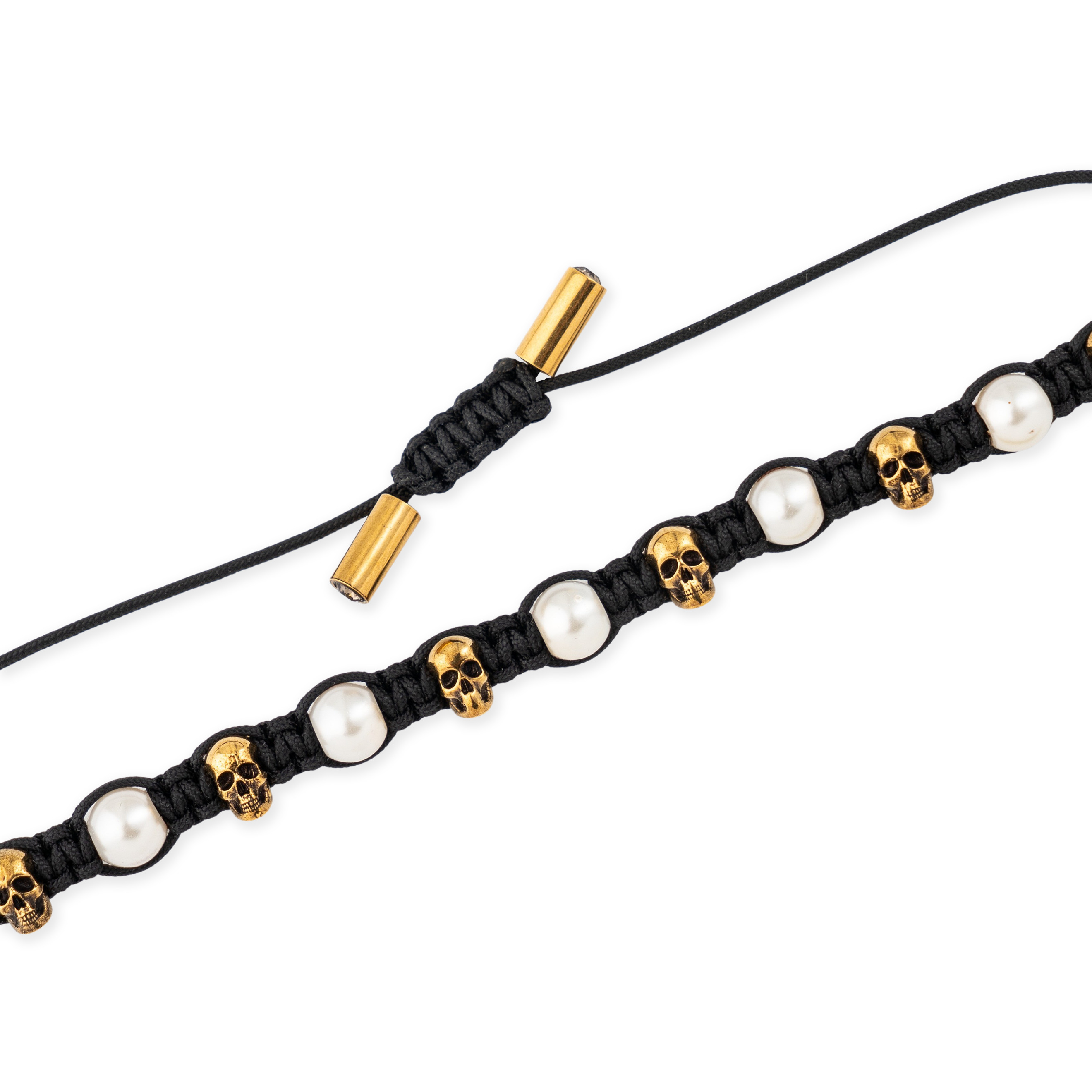 Braided bracelet with skulls and pearl beads