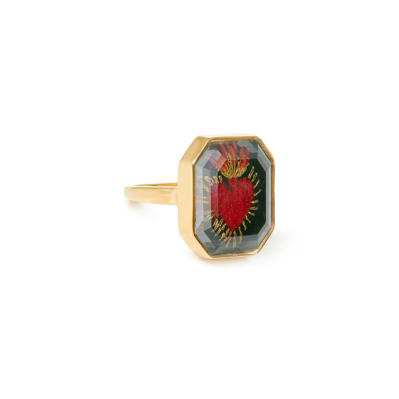 Gold-plated Flaming Heart ring made of silver