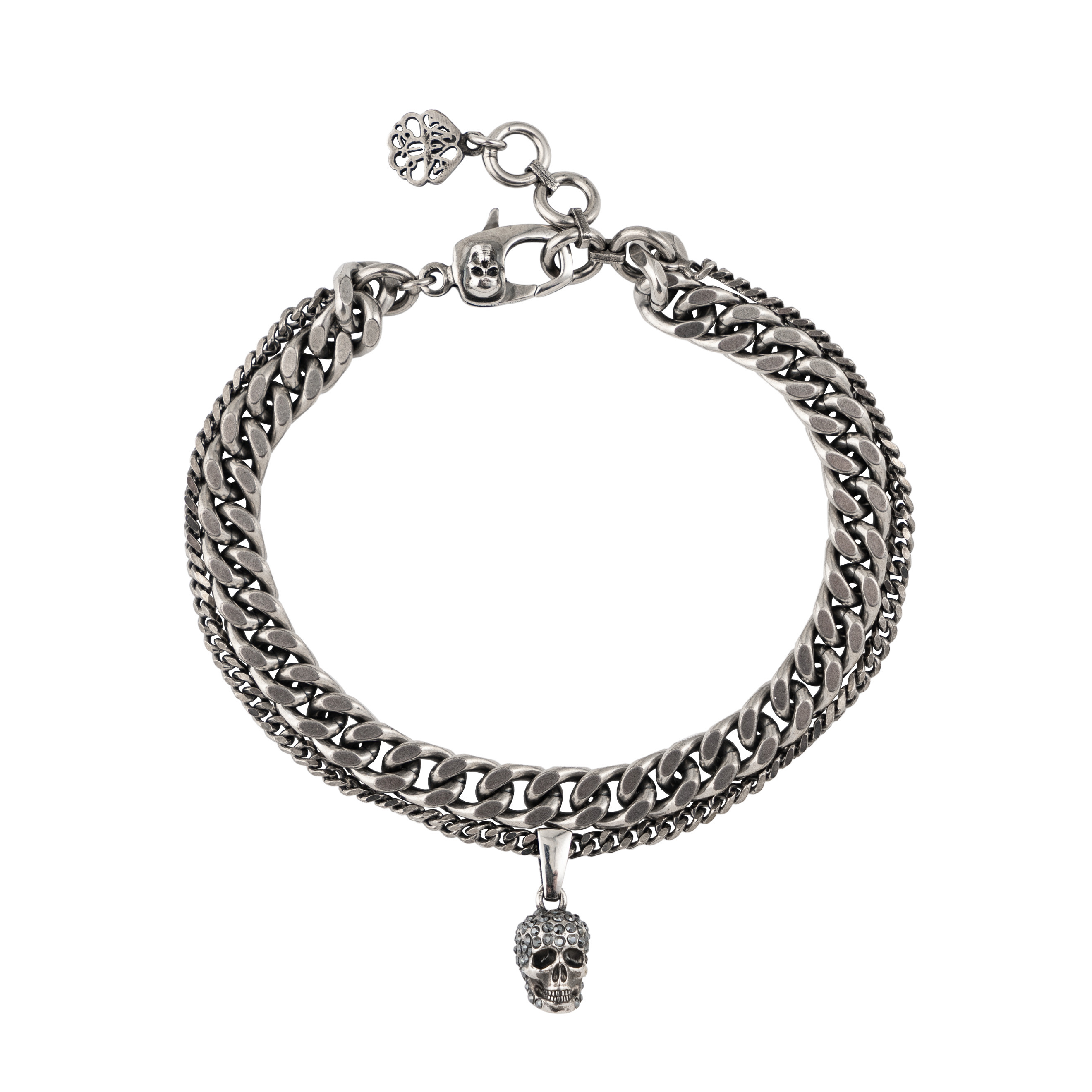 Silver chain bracelet with a skull
