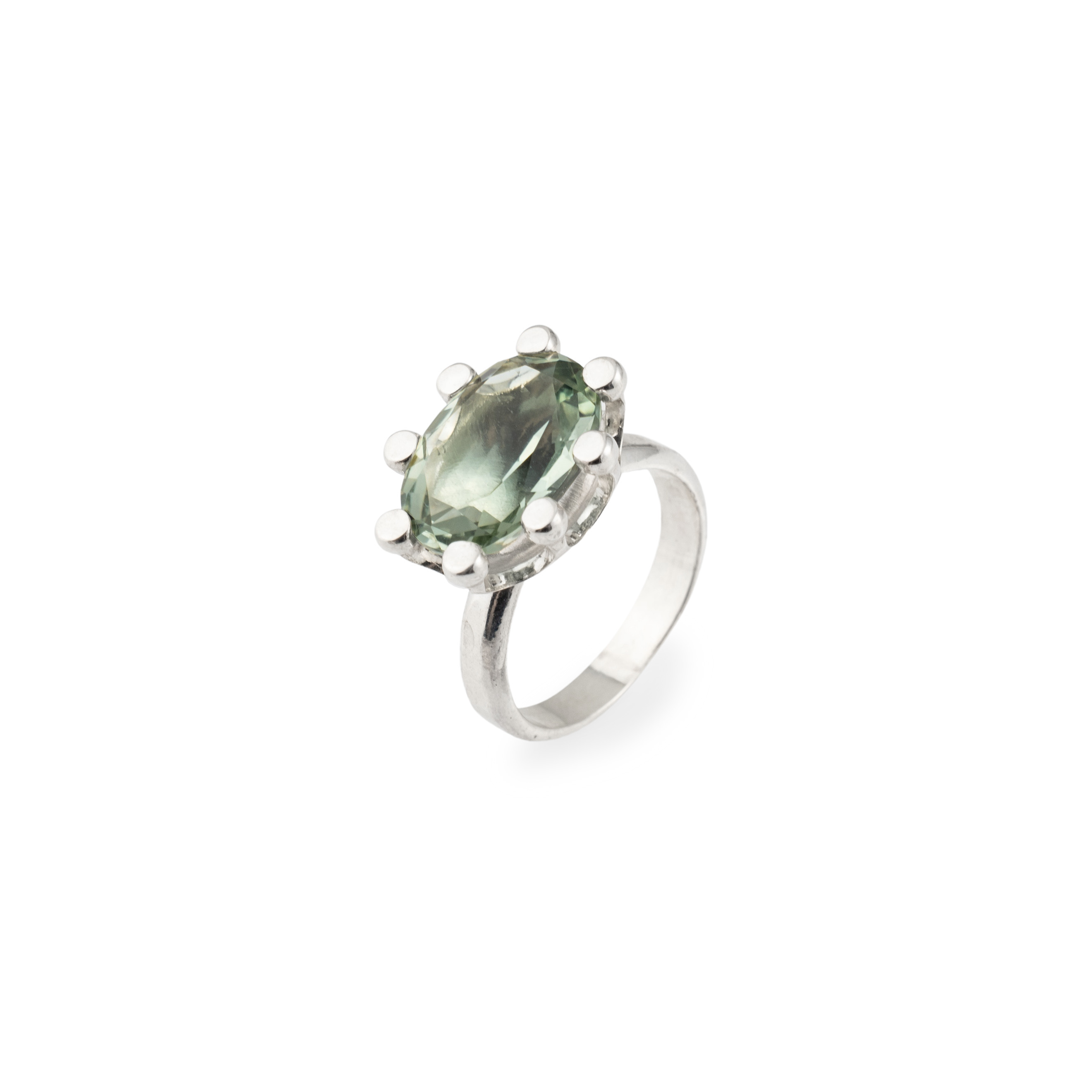 MINERAL ring with oval prasiolite