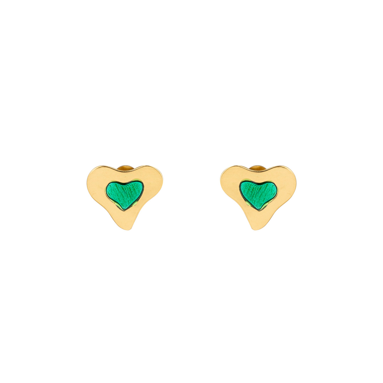 LIYA Золотистый серьги-пусеты с зеленой эмалью liya золотистый браслет с жемчужинами