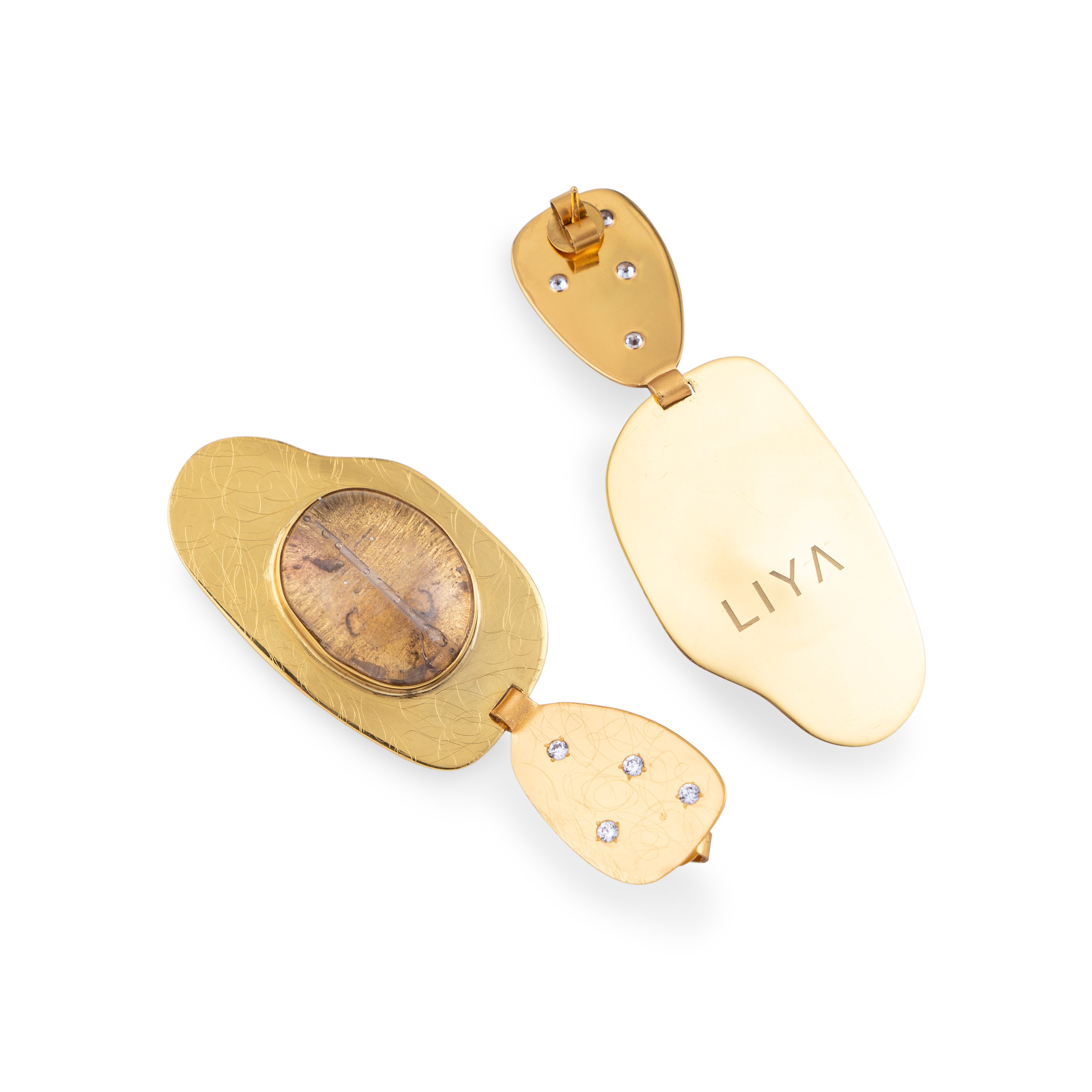 Gold-plated earrings with pink quartz and crystals