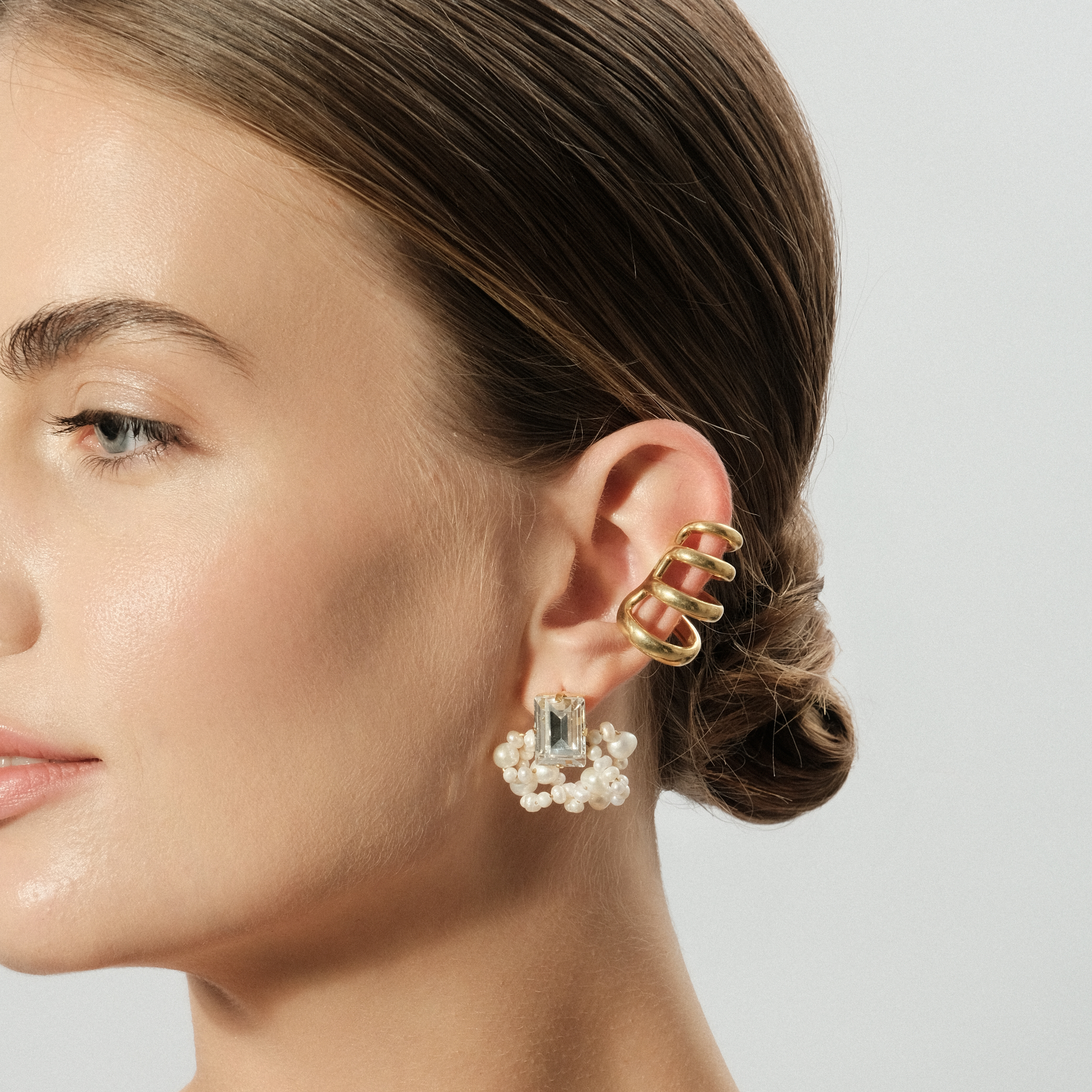 Позолоченные серьги с кристаллами и жемчугом Step Cut Pearl Crystal