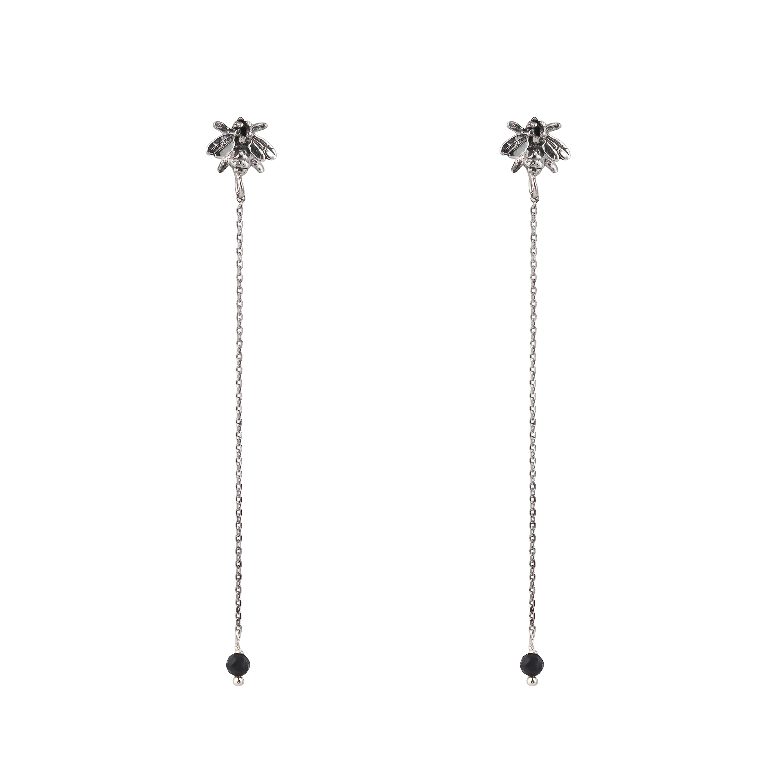 Fly earrings with a white brass chain