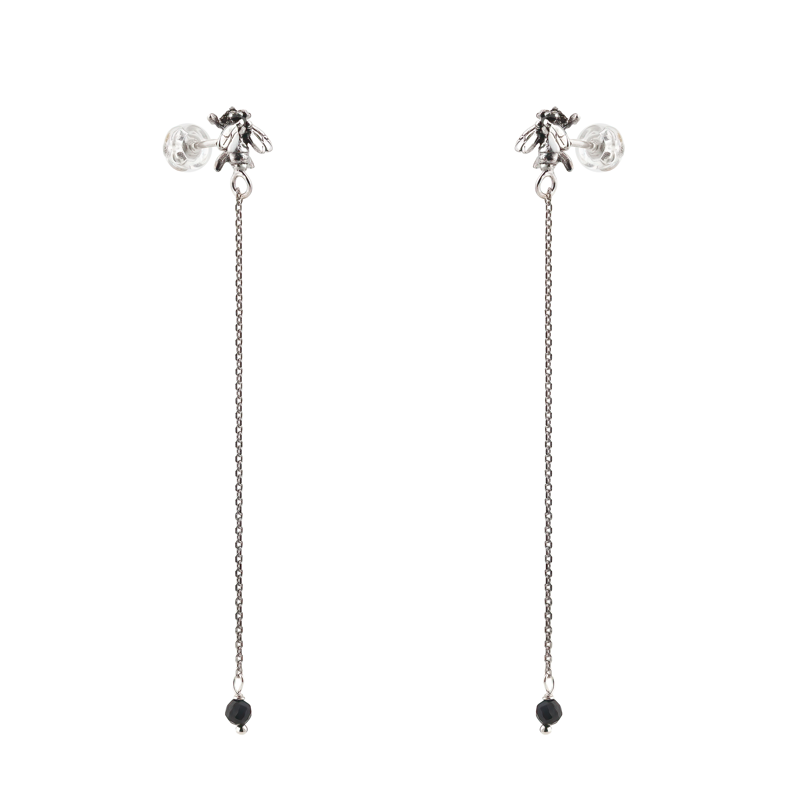 Fly earrings with a white brass chain