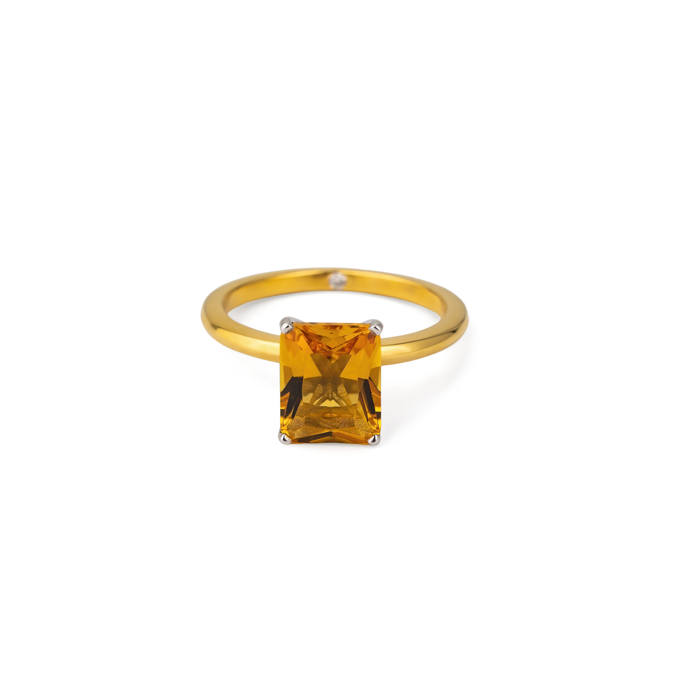 AURA.916 Позолоченное кольцо из серебра с натуральным цитрином и бриллиантом