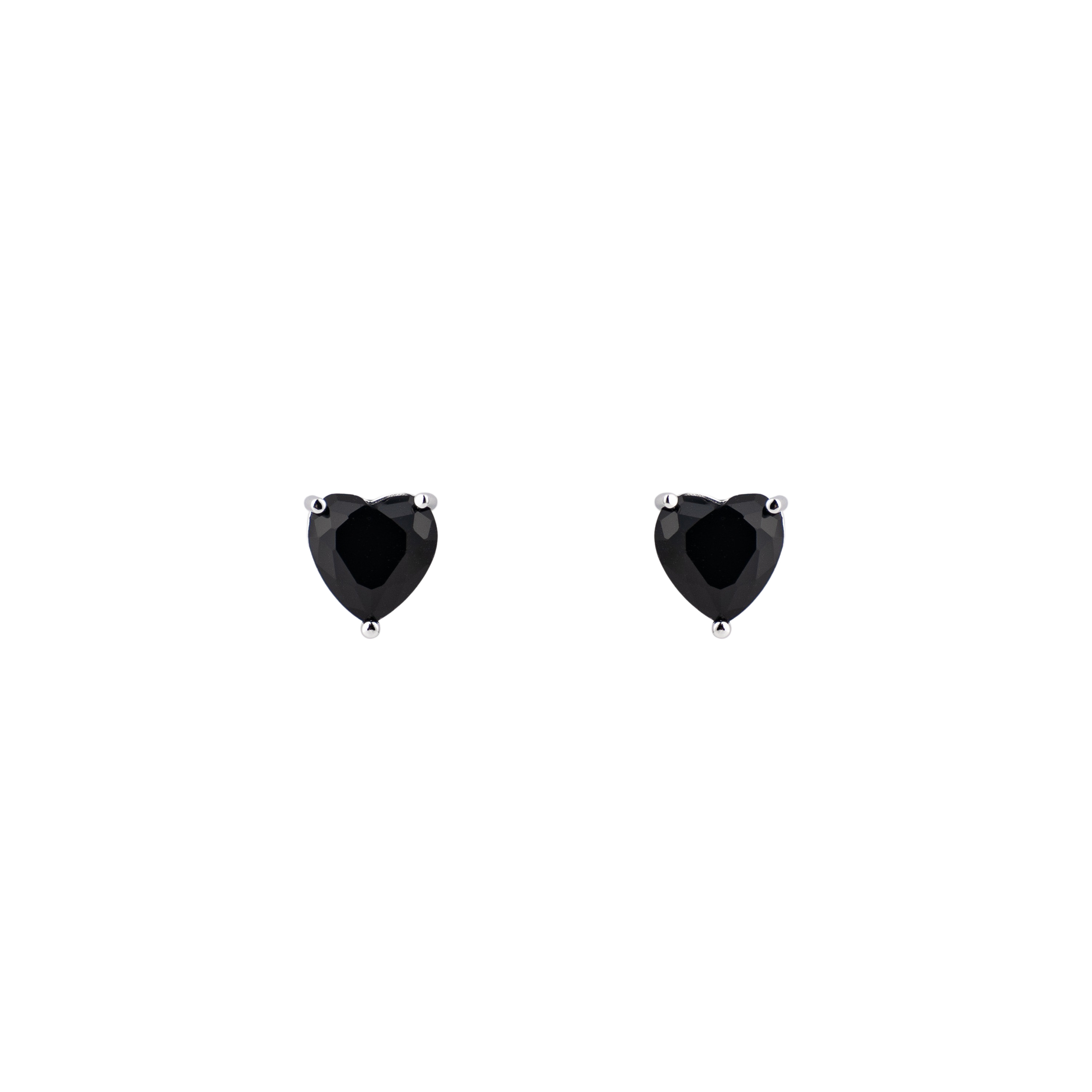 Silver earrings in the shape of a black heart