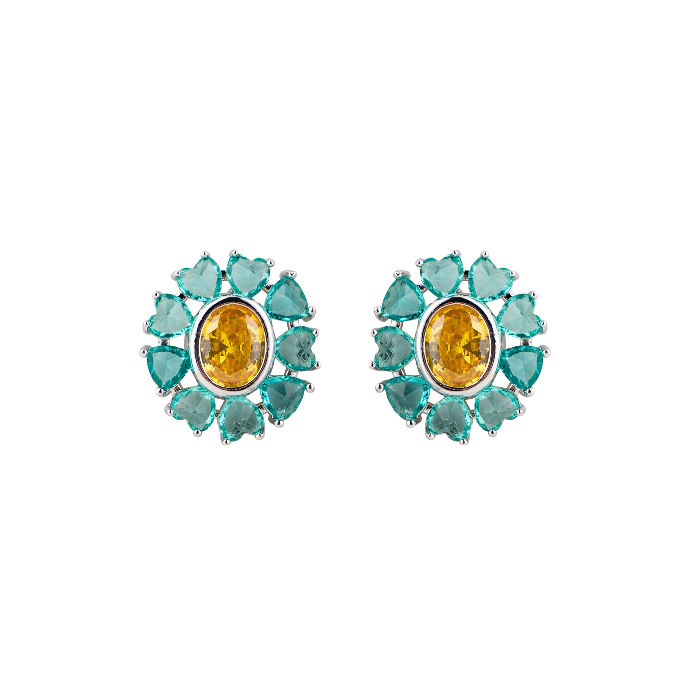 Oval earrings with blue and yellow crystals